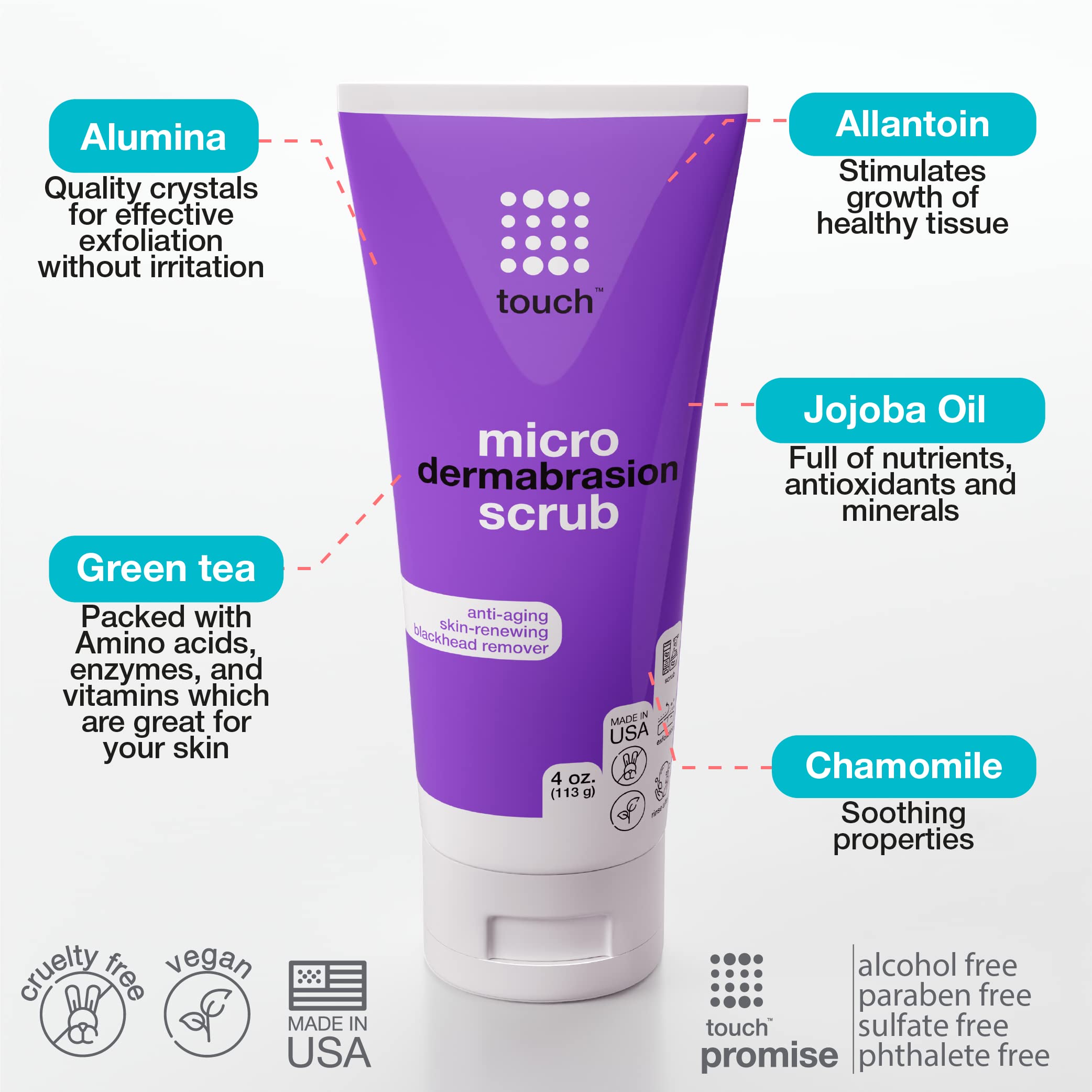 Microdermabrasion Facial Scrub & Face Exfoliator - Exfoliating Face Scrub Cream With Same Crystals Dermatologist Use - Large 4 Ounce Size - For Anti-Aging, Acne Scars, Dullness, Wrinkles, Pores