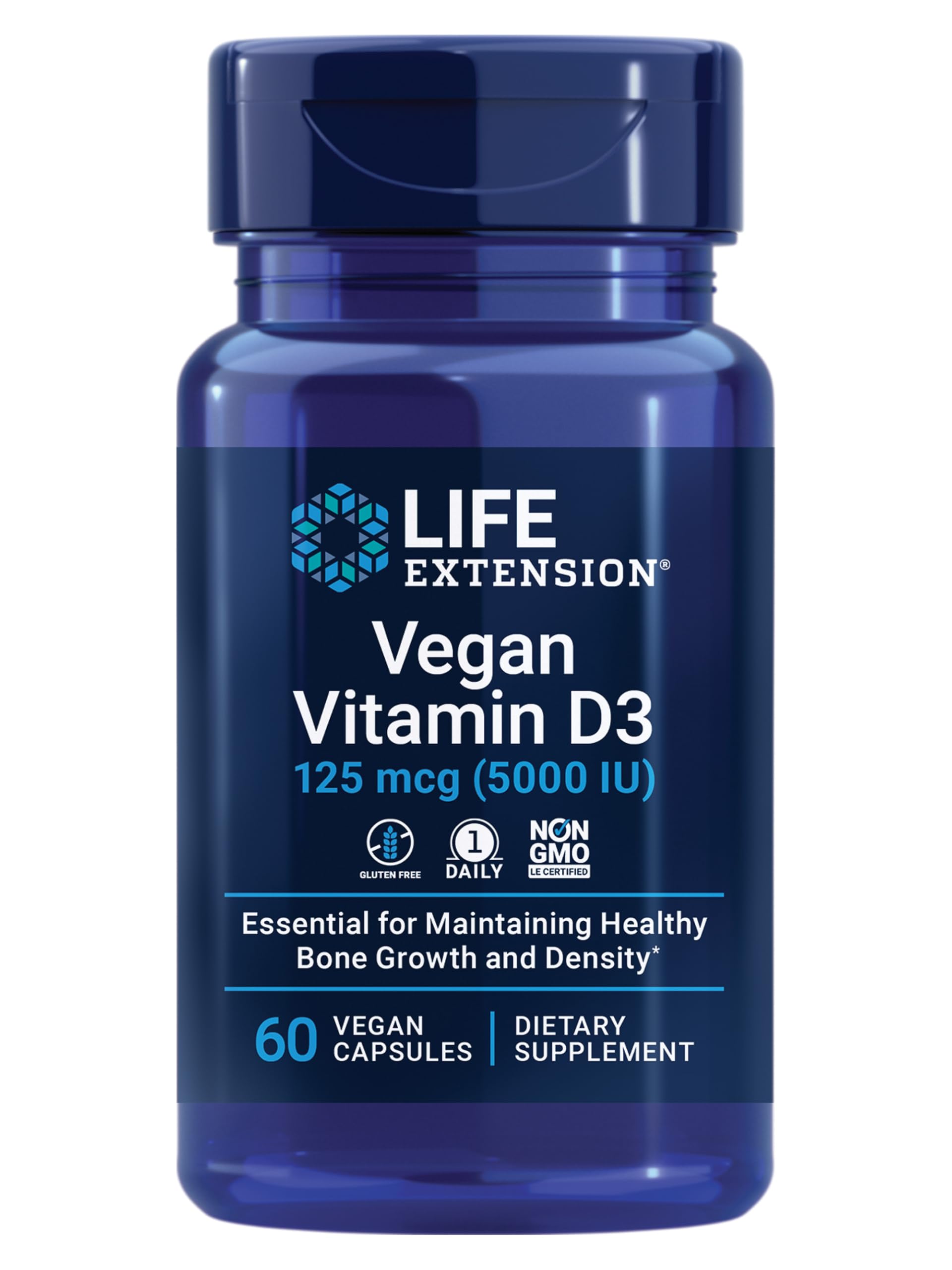 Life Extension Vegan Vitamin D3, Joint/Bone Health, Immune Support, Non-GMO, Gluten Free, 60 Count