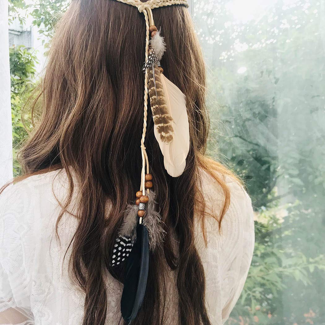 A&C Indiana Princess Peacock Feather Head Chain For Girl, Fashion Headband For Women.