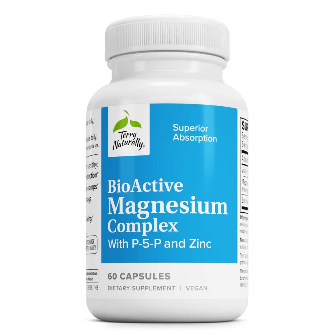 Terry Naturally BioActive Magnesium Complex - 60 Capsules - with Vitamin B6 & Zinc - Non-GMO, Vegan, Gluten Free, Kosher - 60 Servings