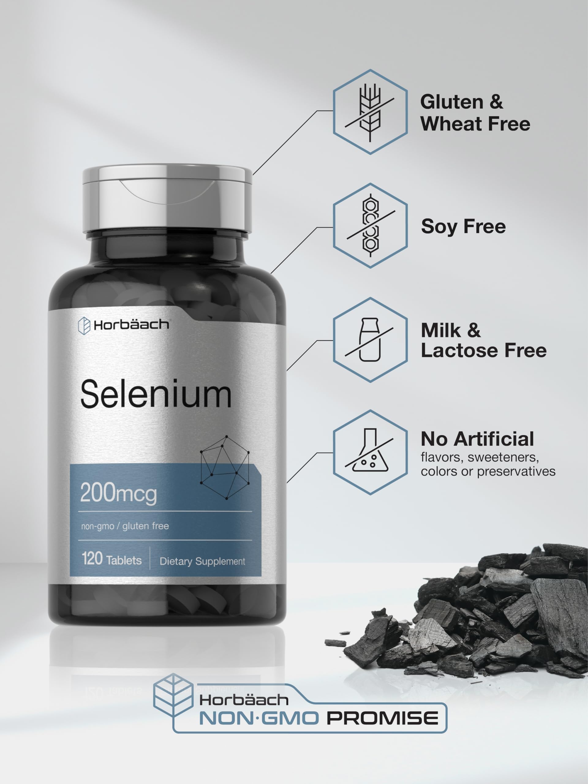 Horbäach Selenium 200mcg Supplement for Women & Men | 120 Tablets | Non-GMO and Gluten Free