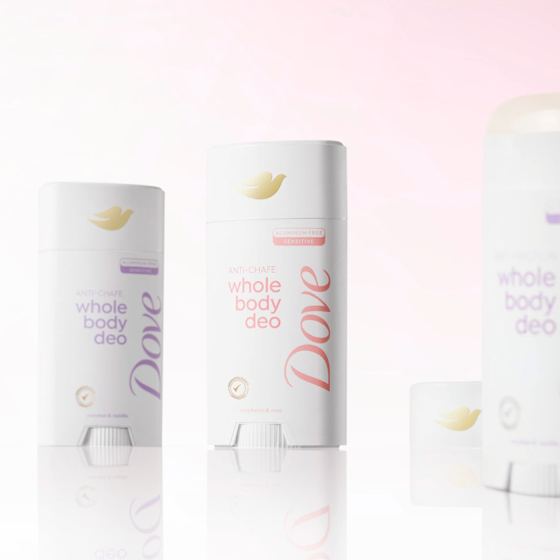 Dove Whole Body Deo Aluminum Free Anti-Chafe Deodorant Stick Raspberry & Rose for 72h Odor Control 2.6 Oz