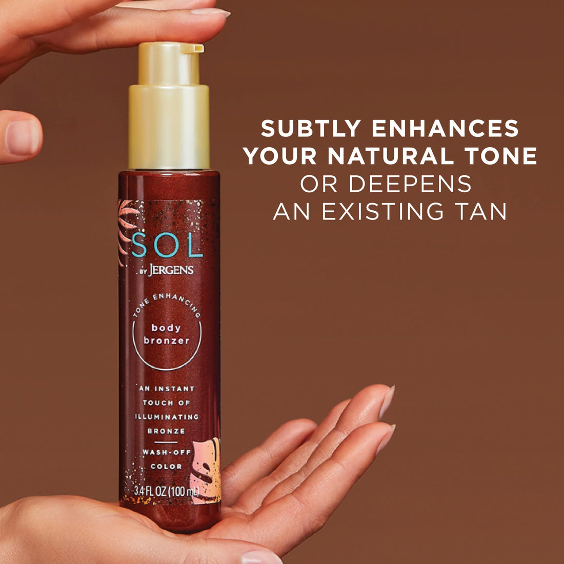 SOL by Jergens Self Tanner Body Bronzer, For All Unique Skin Tones, Sunless Tanning, 3.4 Ounce, Wash-off Luminous Body Bronzer, Natural-Looking Self-bronzer and Tan Intensifier for Instant Bronze