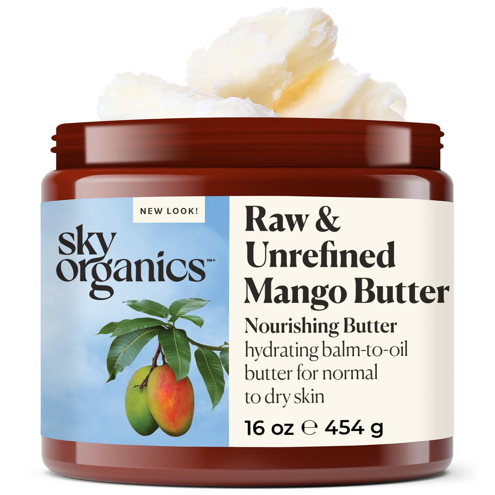 Sky Organics Best Raw Mango Butter Unrefined, Skin Nourishing, Moisturizing and Healing, for Dry Skin, Hair Shine and DIY (16 oz)
