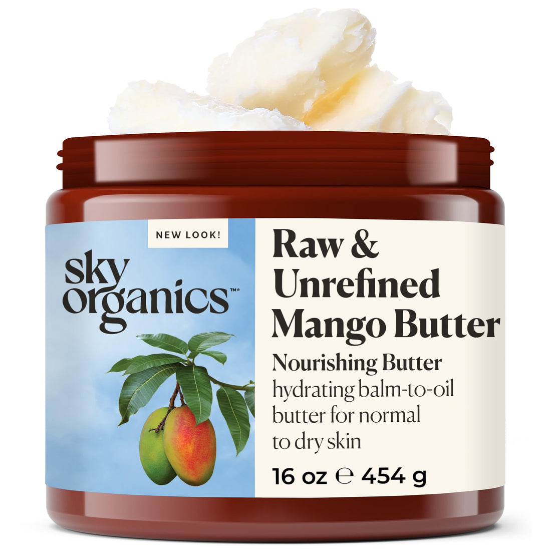 Sky Organics Best Raw Mango Butter Unrefined, Skin Nourishing, Moisturizing and Healing, for Dry Skin, Hair Shine and DIY (16 oz)
