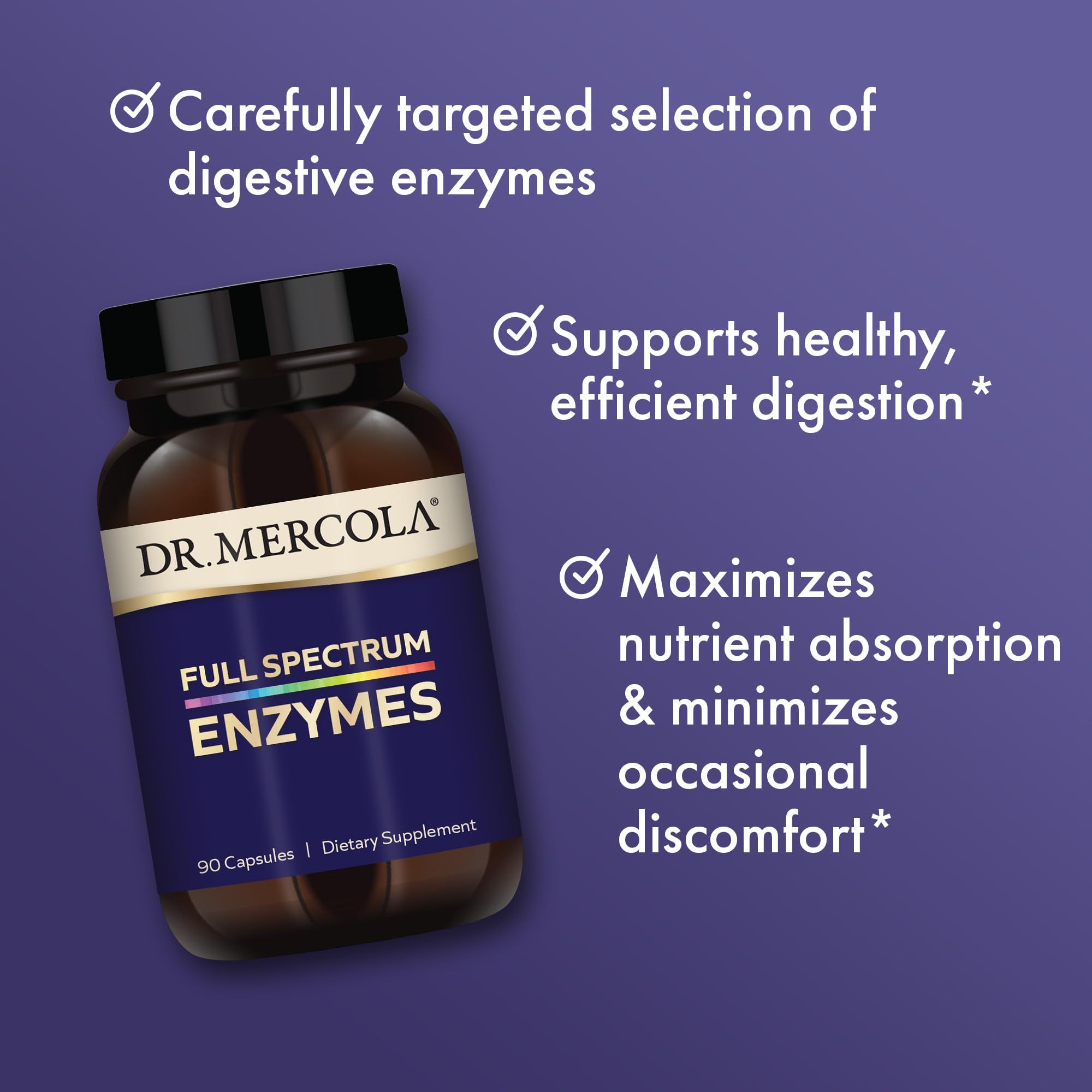 Dr. Mercola Full Spectrum Enzymes, 30 Servings (90 Capsules), Dietary Supplement, Supports Immune and Digestive Health, Non-GMO