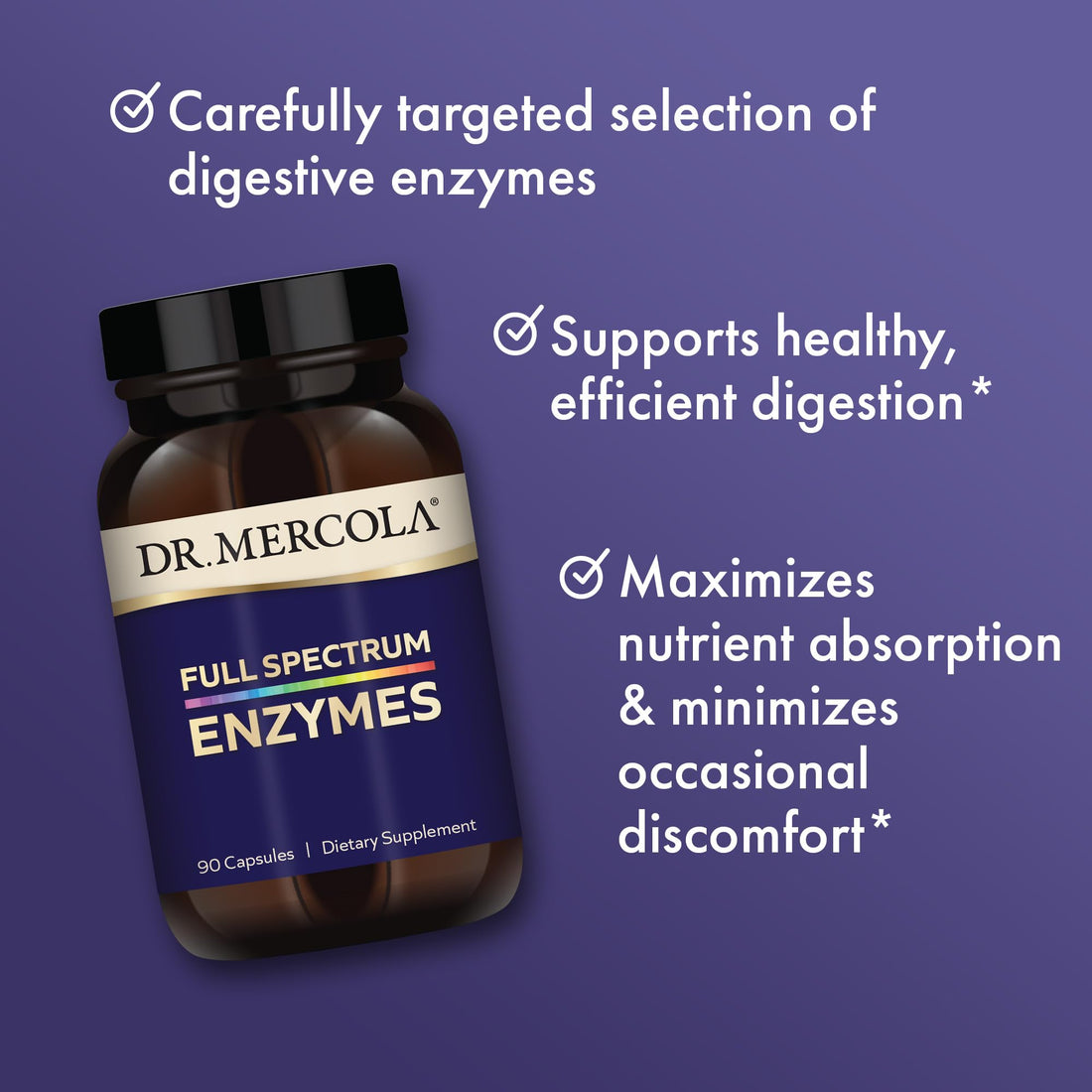 Dr. Mercola Full Spectrum Enzymes, 30 Servings (90 Capsules), Dietary Supplement, Supports Immune and Digestive Health, Non-GMO