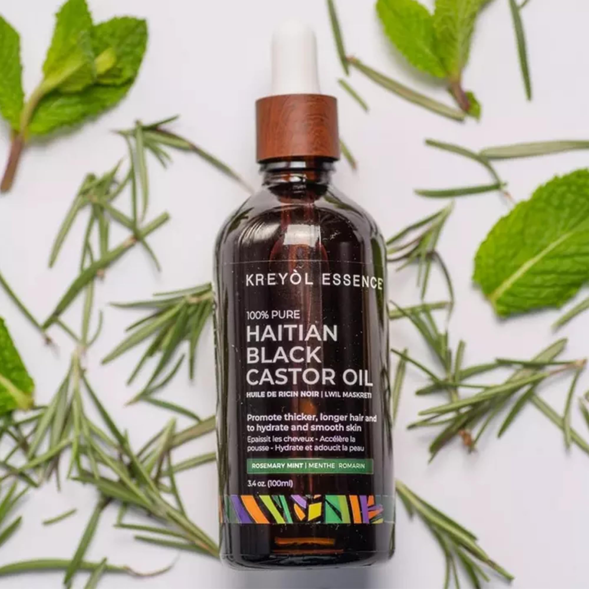 Haitian Black Castor Oil for Skin and Hair - Rosemary Mint - By Kreyol Essence - 2 oz.