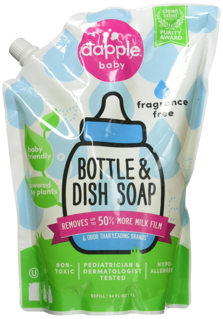 Dapple Refill Pack Baby Bottle and Dish Liquid, Fragrance Free, 33.8 Fluid Ounce