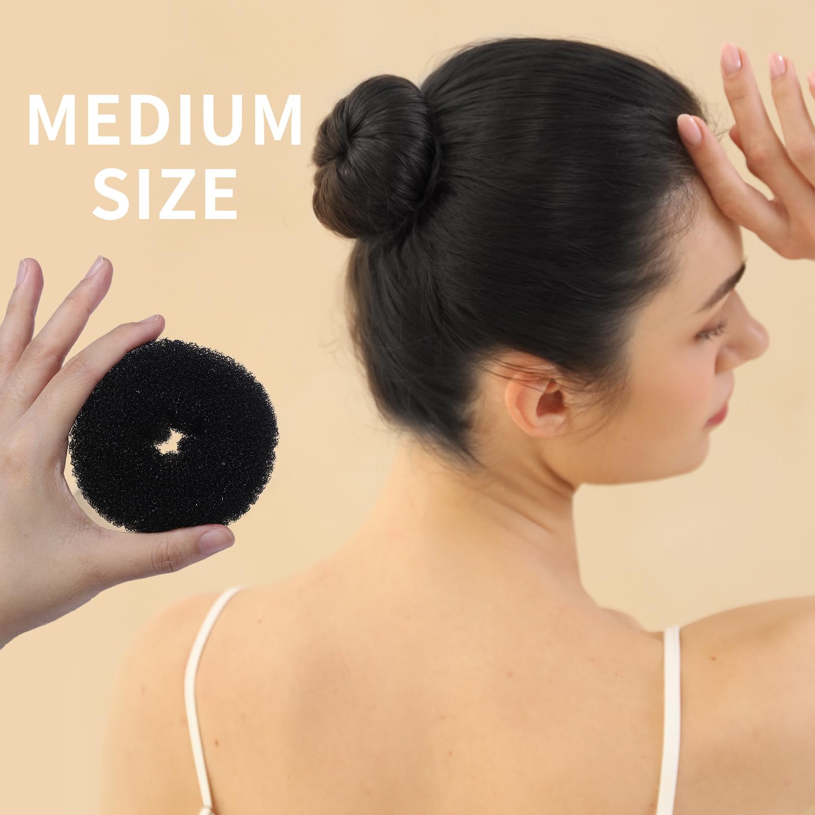 FANDAMEI Hair Bun Makers: Small & Extra Small Donut & Ballet Buns for Kids with Elastic Ties & Pins (Black)
