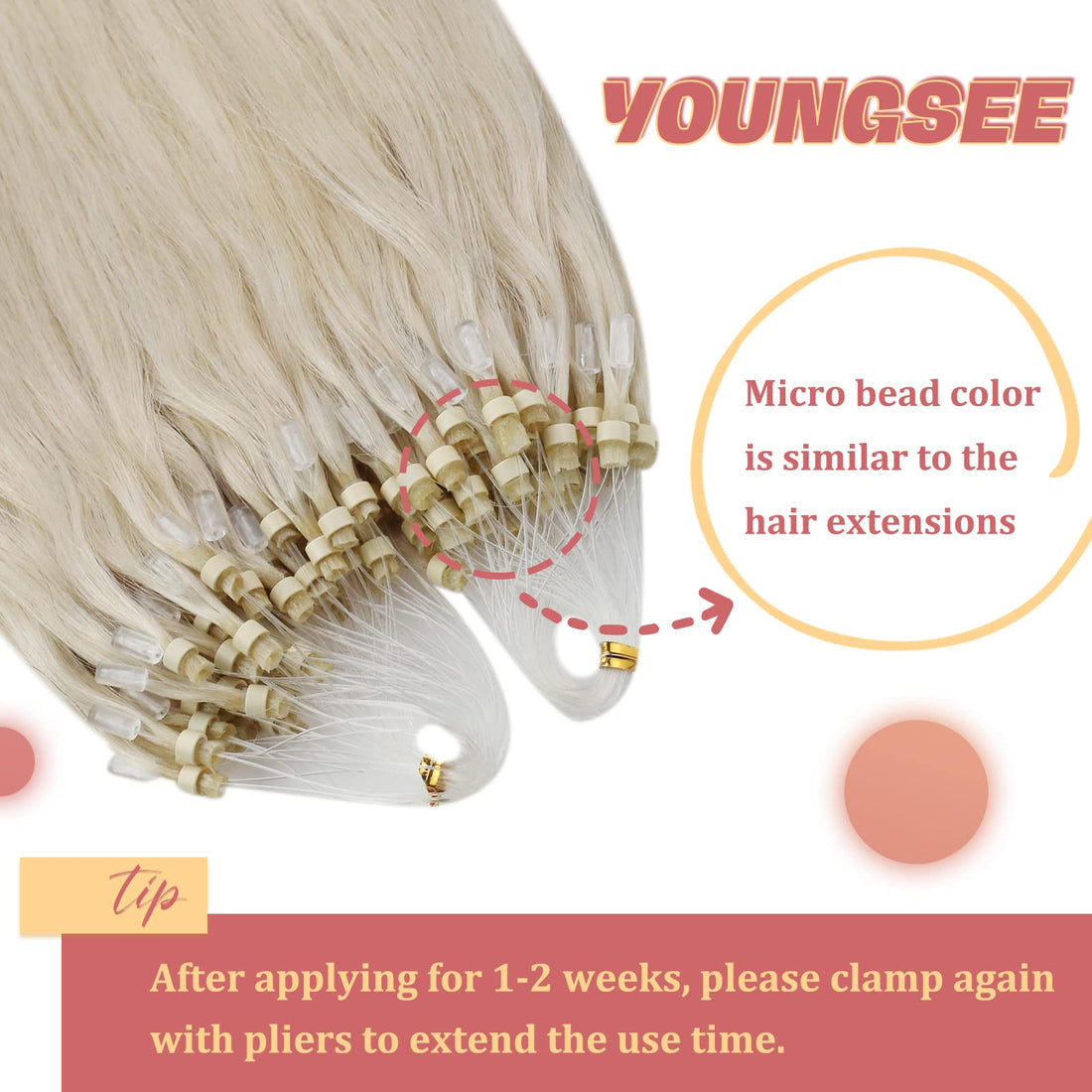 16, 60: Youngsee Platinum Blonde Loop Micro Link Extensions Human Hair 16 Micro Rings Real Hair Extensions Silkly Straight 50G Per Pack