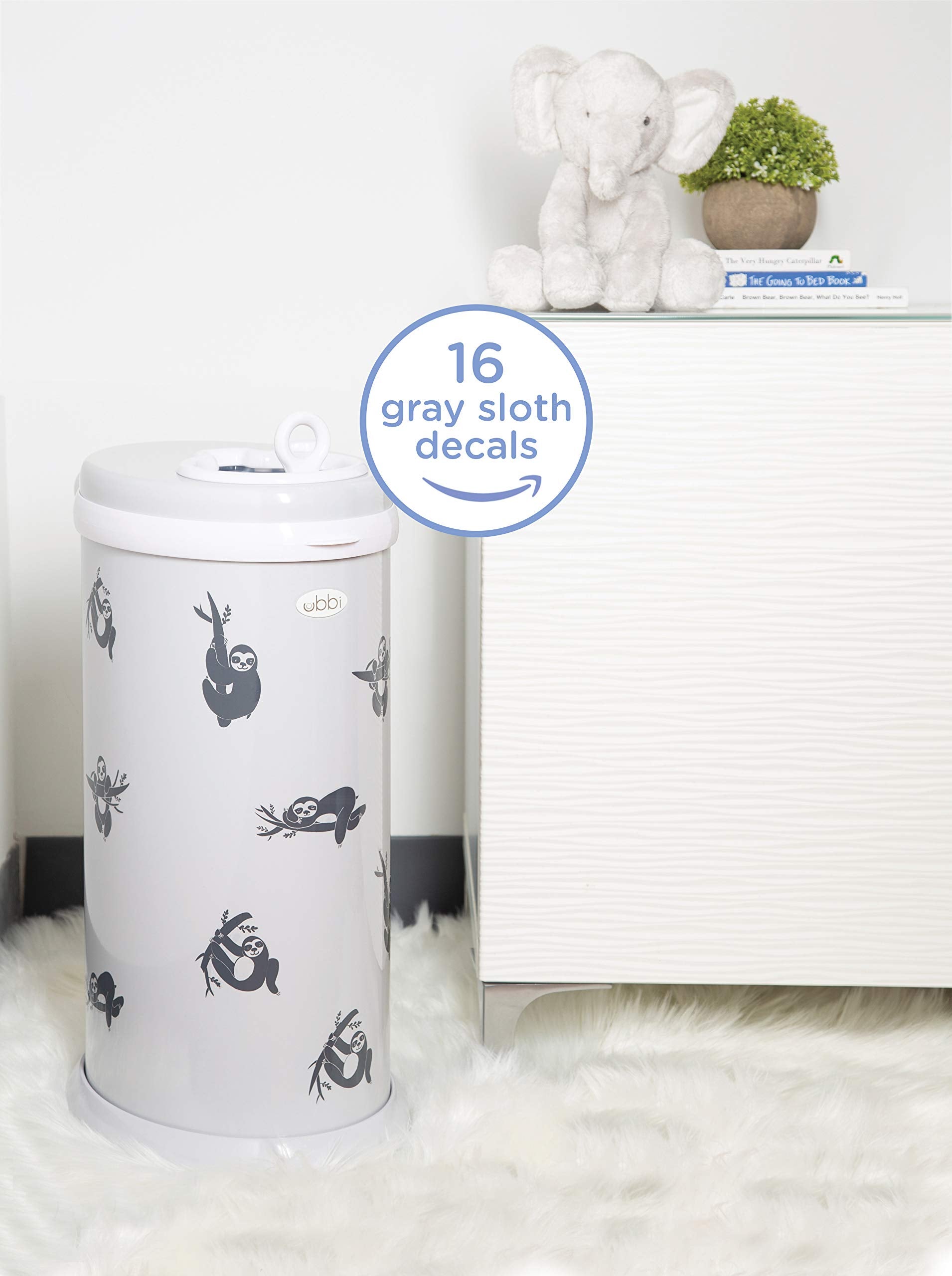 Ubbi Sloth Peel and Stick Decal Stickers, Decorative Sticker for Diaper Pail or Baby Nursery