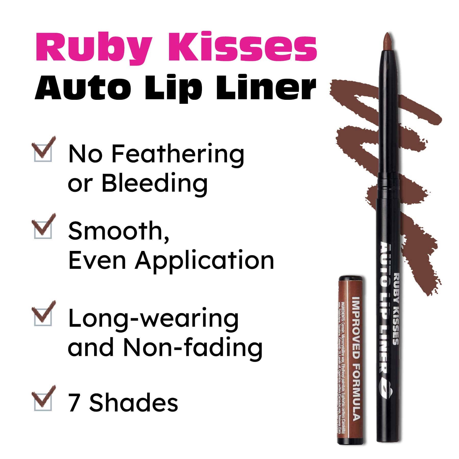 Ruby Kisses Auto Lip Liner, Brown