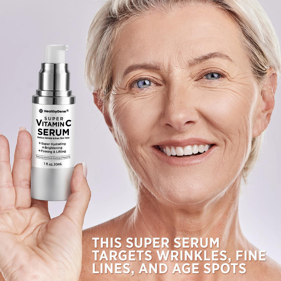 Super Vitamin C Serum for Women Over 70: Vitamin C, Hyaluronic Acid, Vitamin E, Caffeine, Hydrating, Lifting, Face Wrinkle & Age Spots Reduction