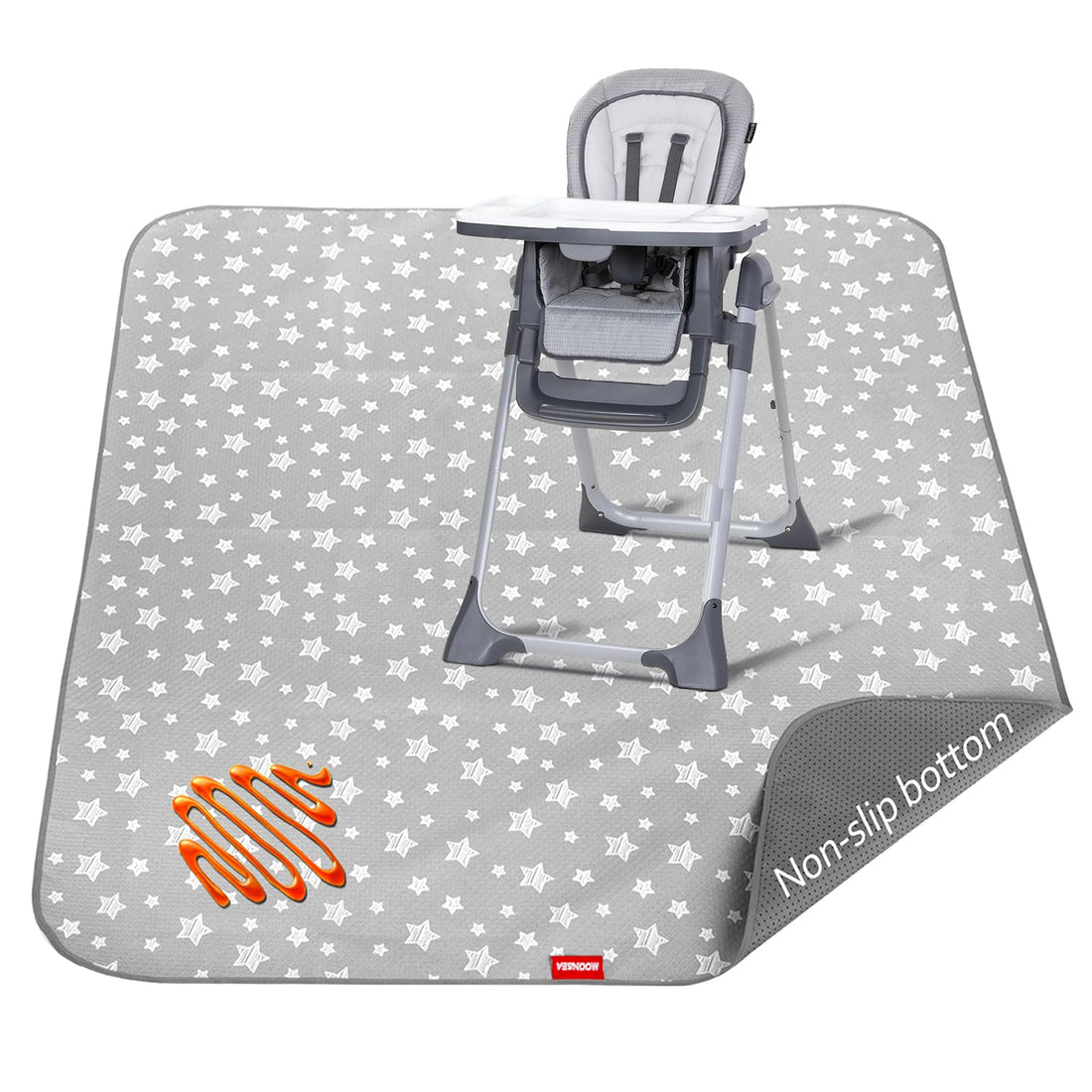 Splat Mat for Under High Chair, Non Slip Waterproof Mealtime Floor Mats Washable Portable Picnic Splash Mat for Baby Art/Craft/Playtime, 42X46 Inch - Grey Star