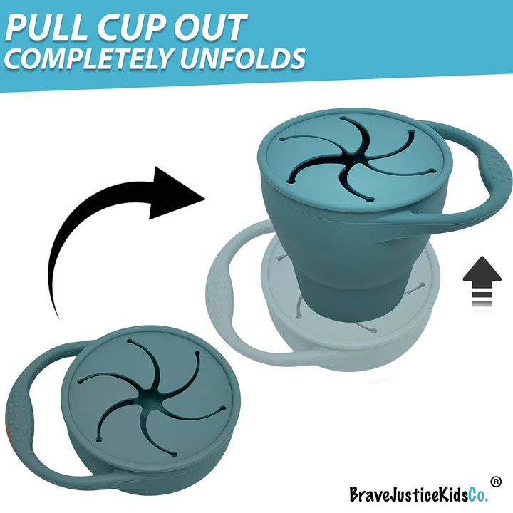 BraveJusticeKidsCo | Snack Attack Snack Cup | Collapsible Silicone Snack Container | Toddler and Baby Snack Catcher Lid (Dusty Rose)