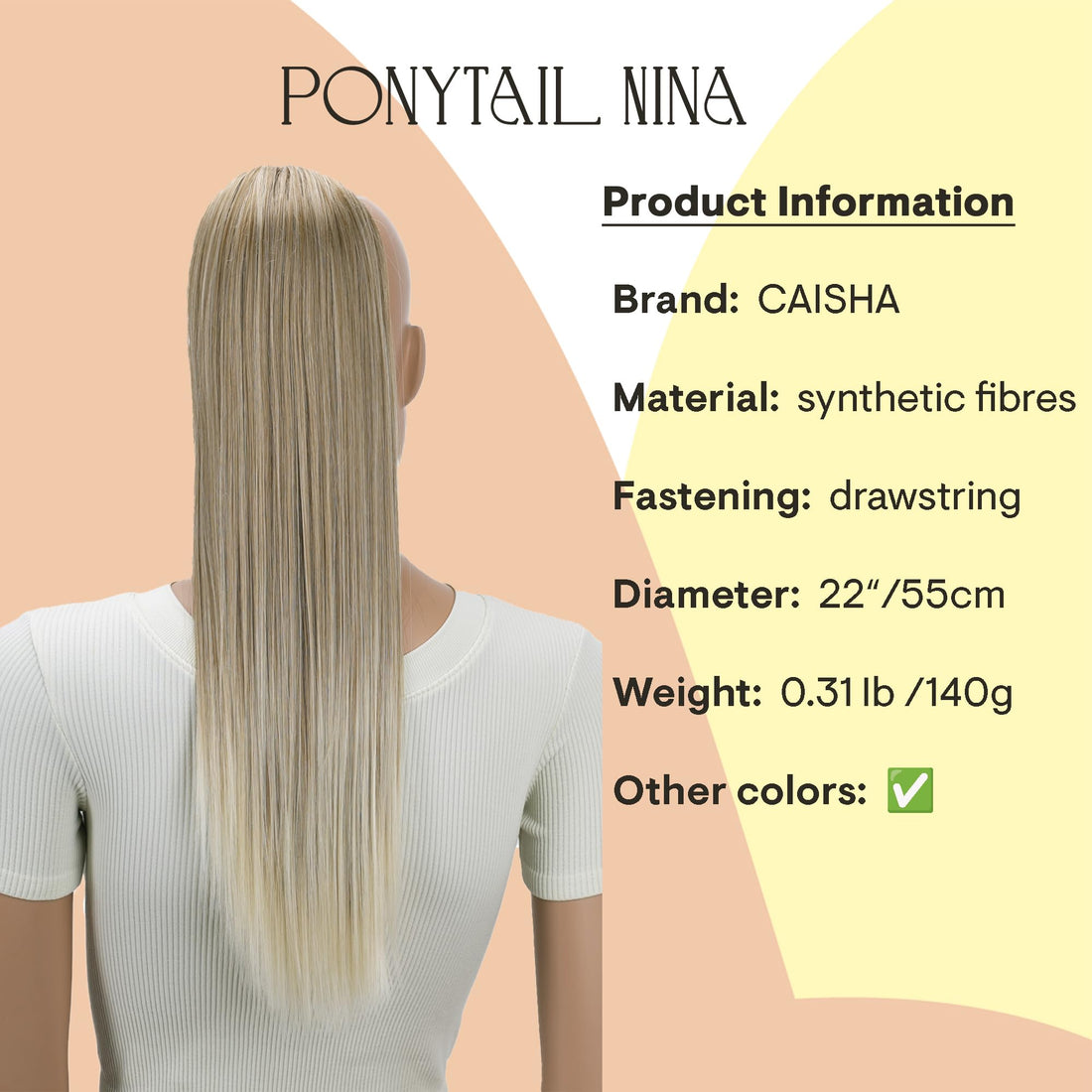 PRTTYSHOP 22 Hairpiece Ponytail Extension Drawstring Voluminous Straigth Red Blonde Mix PH522