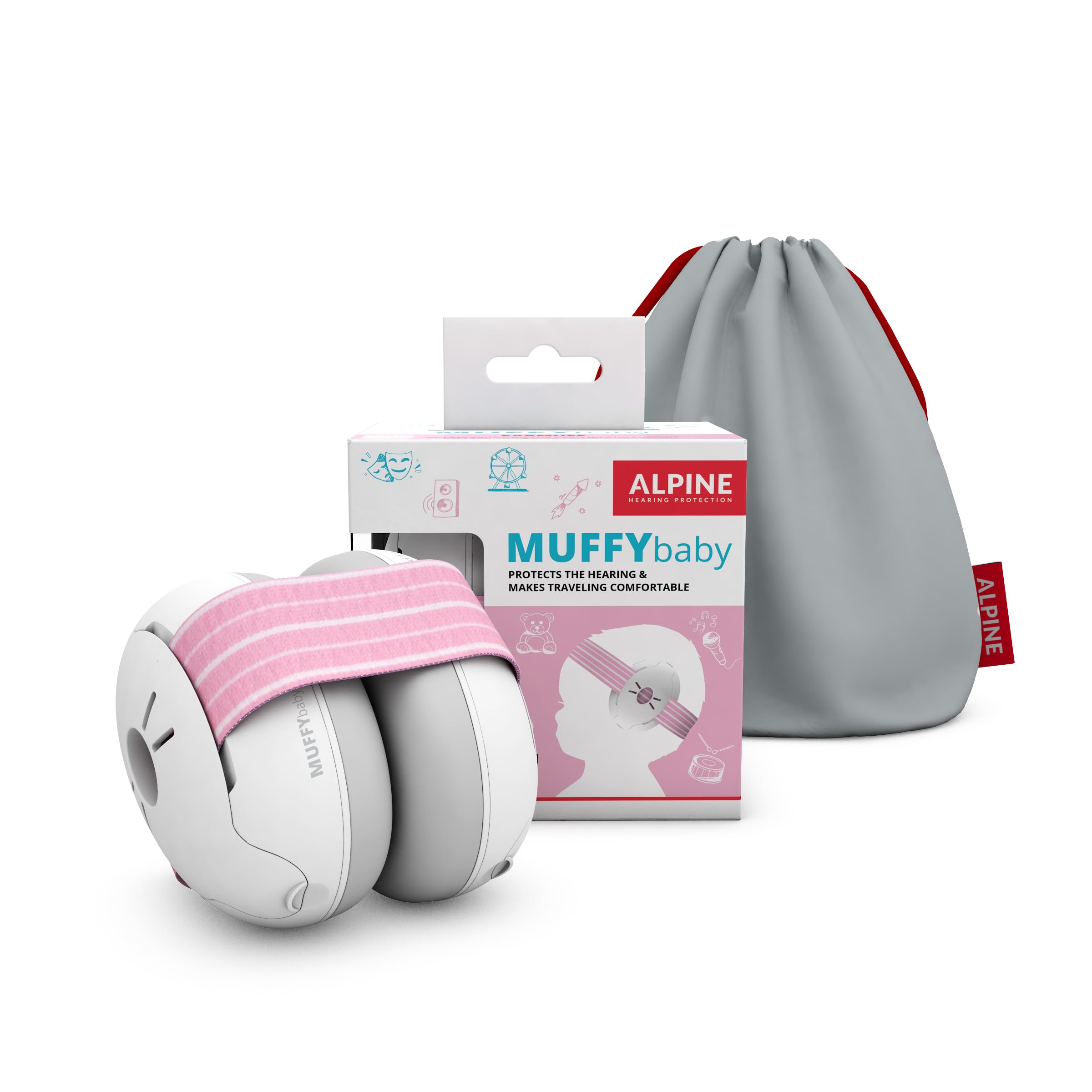 Alpine Muffy Baby Ear Protection for Babies and Toddlers up to 36 Months - CE & ANSI Certified - Noise Reduction Earmuffs - Comfortable Baby Headphones Against Hearing Damage & Improves Sleep - Pink