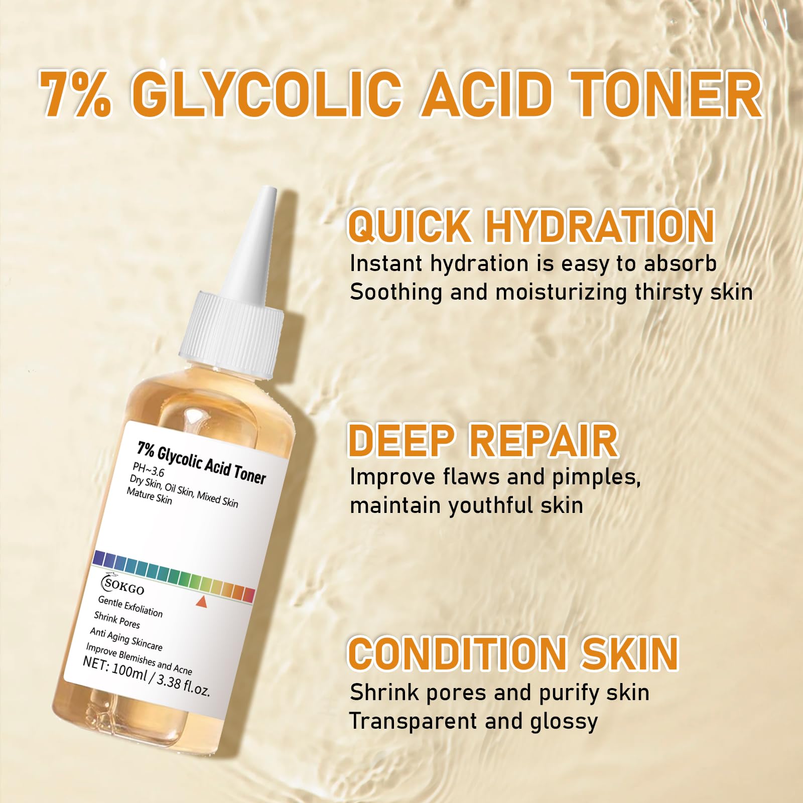 7% Glycolic Acid Exfoliating Toner, Exfoliating Facial Toner, Smooth Skin, Even Tone, Hydrating Formula, Pore Minimizer (Large, Unscented)