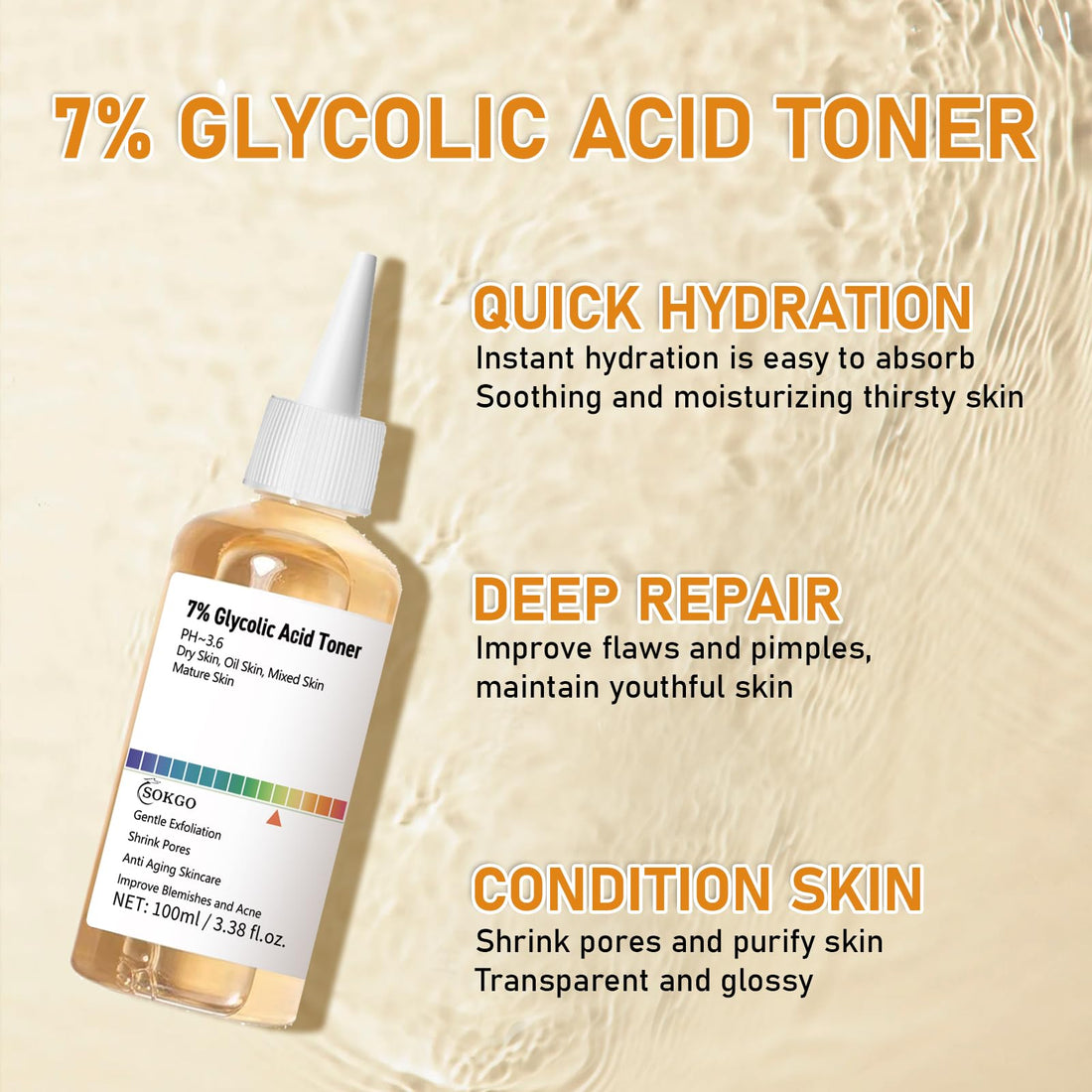 7% Glycolic Acid Exfoliating Toner, Exfoliating Facial Toner, Smooth Skin, Even Tone, Hydrating Formula, Pore Minimizer (Large, Unscented)