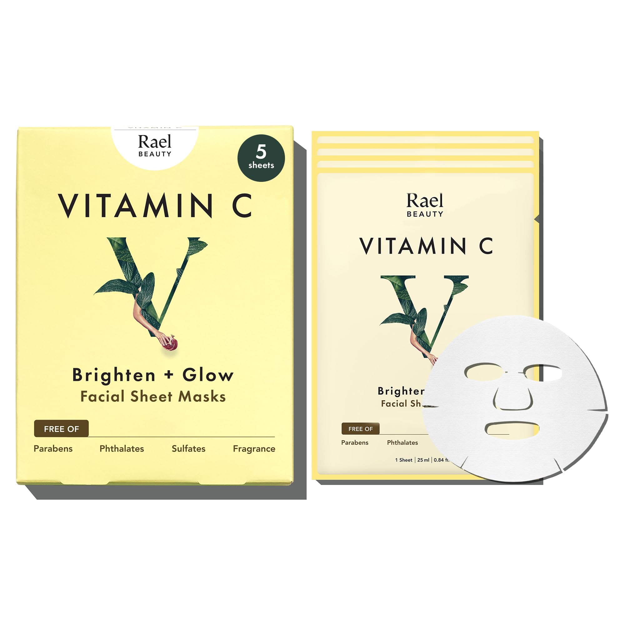 Rael Bamboo Face Sheet Mask - (Vitamin C, 5 Sheets) Vita Bright Real Natural Facial Mask With Vitamin C For Brightening by Rael