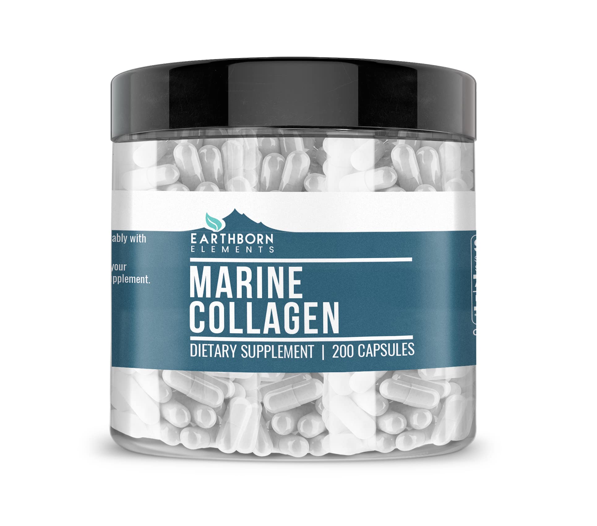 Earthborn Elements Collagen Peptides (200 Capsules) Hydrolyzed Fish Collagen, Non-GMO, Scent-Free, Bioavailable (960 mg Serving)