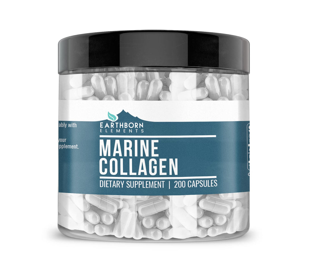 Earthborn Elements Collagen Peptides (200 Capsules) Hydrolyzed Fish Collagen, Non-GMO, Scent-Free, Bioavailable (960 mg Serving)