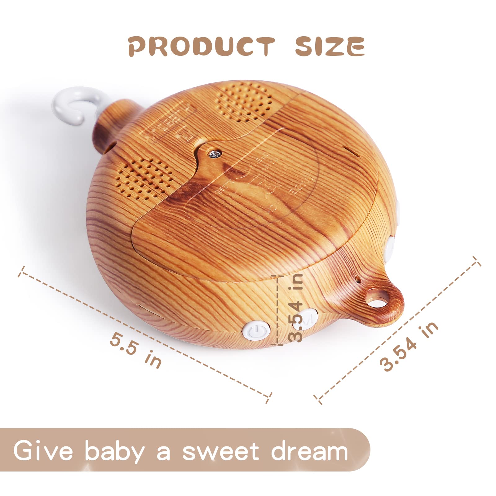 Baby Crib Mobile Musical Box - Mobile Rotary Music Box Imitation Wood - Music Box with Rotating Hook -Crib Mobile Motor Battery Operated Plays 35 Tunes Crib Toys Attachments (Without Arm)