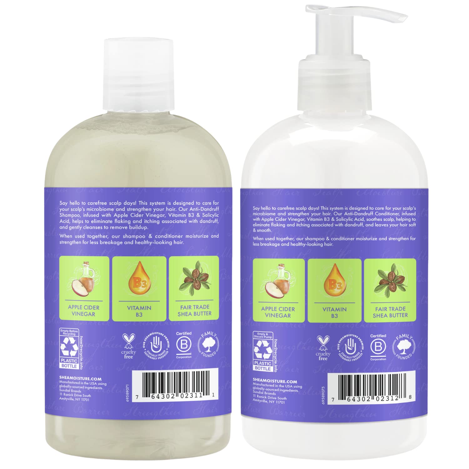 SheaMoisture Anti-Dandruff Shampoo & Conditioner Set –Apple Cider Vinegar Scalp Treatment w/Salicylic Acid, Hair Strengthening, 12 Oz Ea