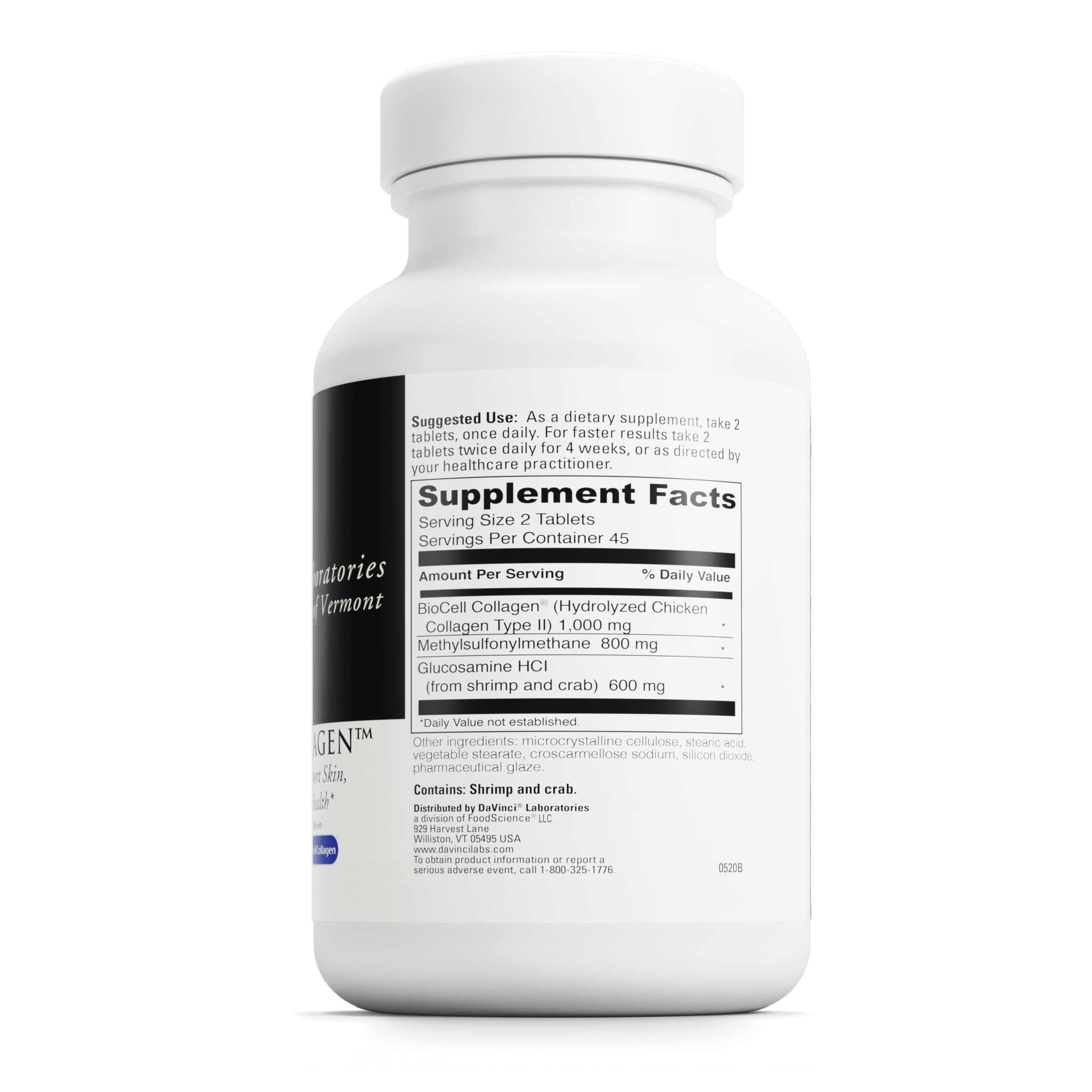 DAVINCI Labs Natures Collagen - BioCell Collagen Supplement with MSM & Glucosamine - Helps to Support Joint Health, Skin Health & Connective Tissues - Gluten-Free - 90 Tablets