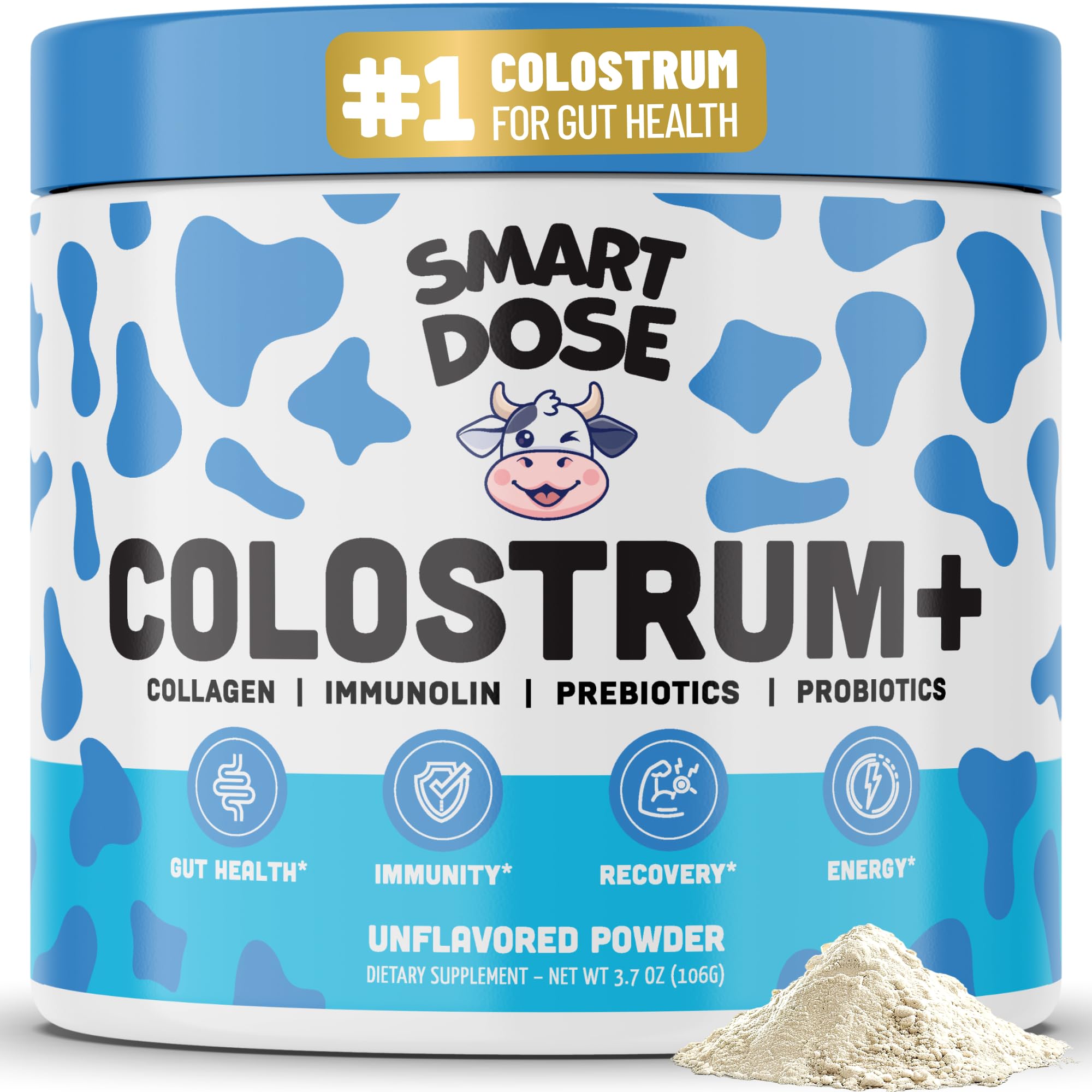 Smart Dose Bovine Colostrum+ Powder for Gut Health & Digestion - 12-in-1 Formula for Bloating, Immune Support & Energy - with 45% IgG ImmunoLin, Probiotics, Prebiotics, Collagen & L-Glutamine