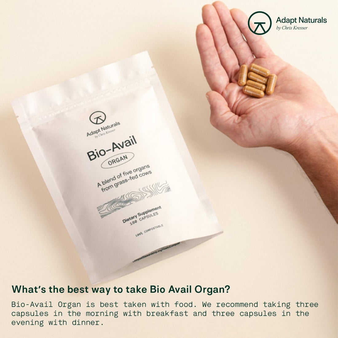 Adapt Naturals Organ Supplement, Bioavailable Grass Fed Beef Liver Capsules, Blend of Liver, Heart, Kidney, Pancreas & Spleen, Support Liver Cleanse Detox & Repair | Source of CoQ10-30 Days Supply