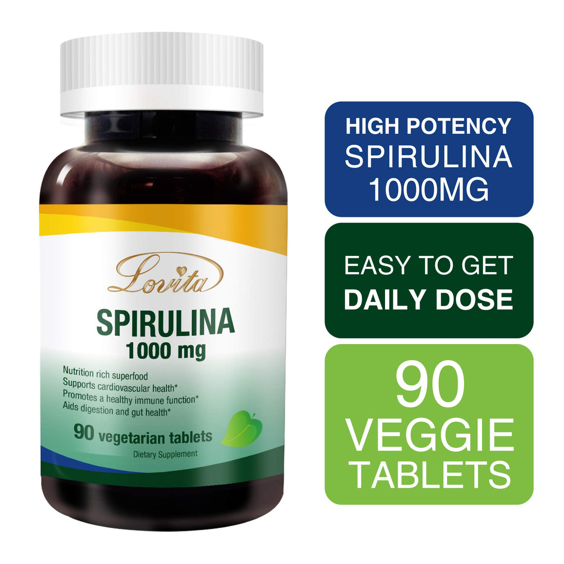 Lovita Organic Spirulina 1000mg per Tablet, Natural Multivitamin Superfood, 100% Vegan Spirulina Tablets, Non-Irradiated, 90 Vegetarian Tablets (Pack of 3)