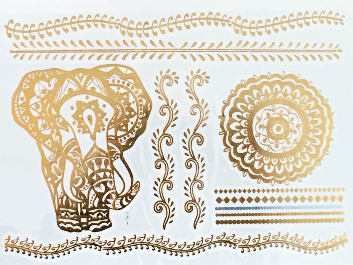 Modern Boho 5 Sheets Metallic Tattoos, Gold/Silver Flash, Namaste Collection