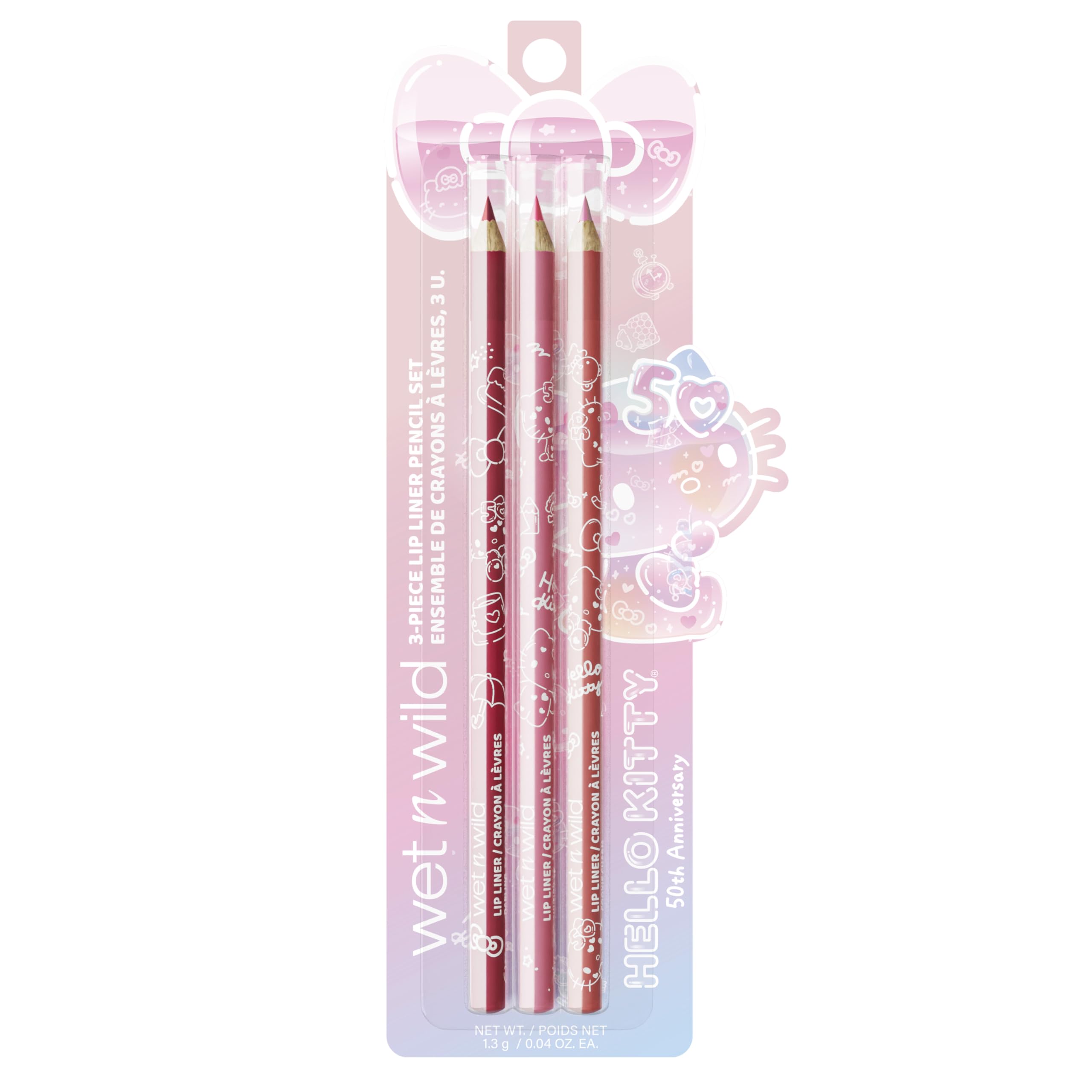 wet n wild Hello Kitty 3-Piece Lip Liner Pencil Set, Lip Defining Silky Smooth Formula, Highly Pigmented Long-Wearing Finish, Cruelty-Free & Vegan