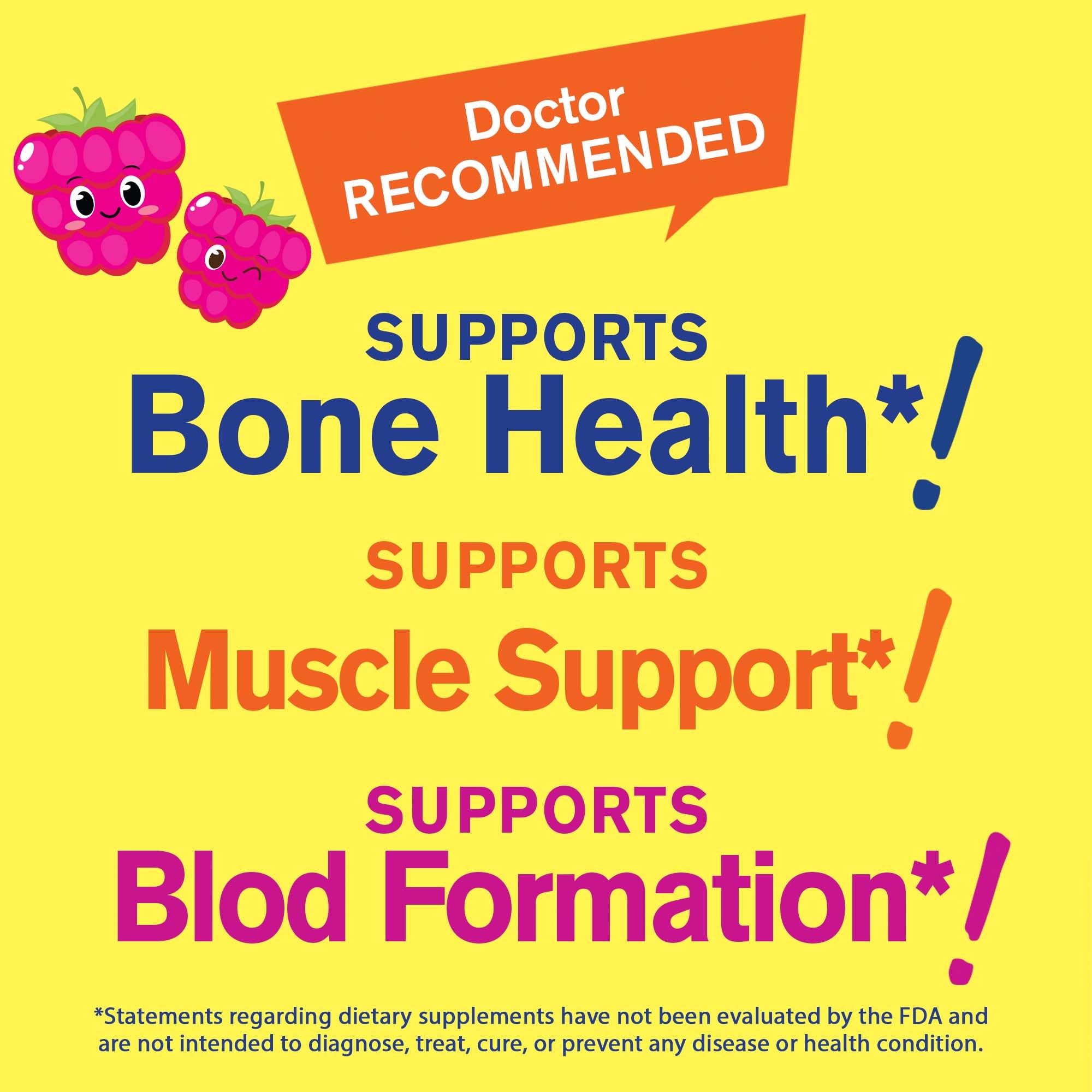 Kid's Calcium, Magnesium, Zinc + Vitamin D3 Gummies by WellYeah | Bone, Muscle and Nerve Health Support, Immune Support | for Men and Women | Gluten Free, Non GMO | Raspberry Flavor | 60 Count