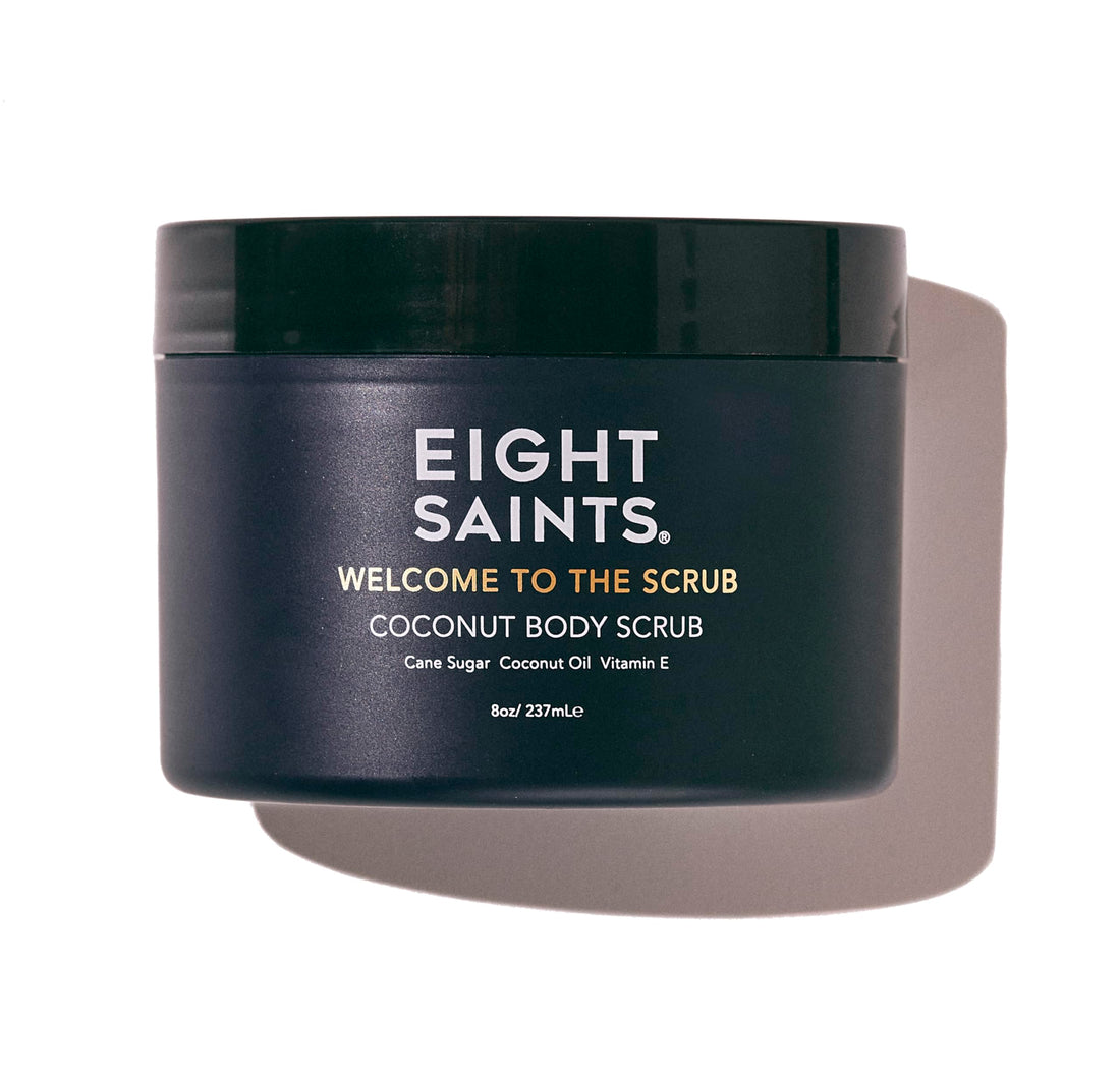 Eight Saints Welcome to the Scrub Coconut Body Scrub, Natural and Organic Exfoliating Sugar Scrub for Acne, Cellulite, Deep Cleansing, Scars, Wrinkles, Exfoliate and Moisturize Skin, 8 Ounces
