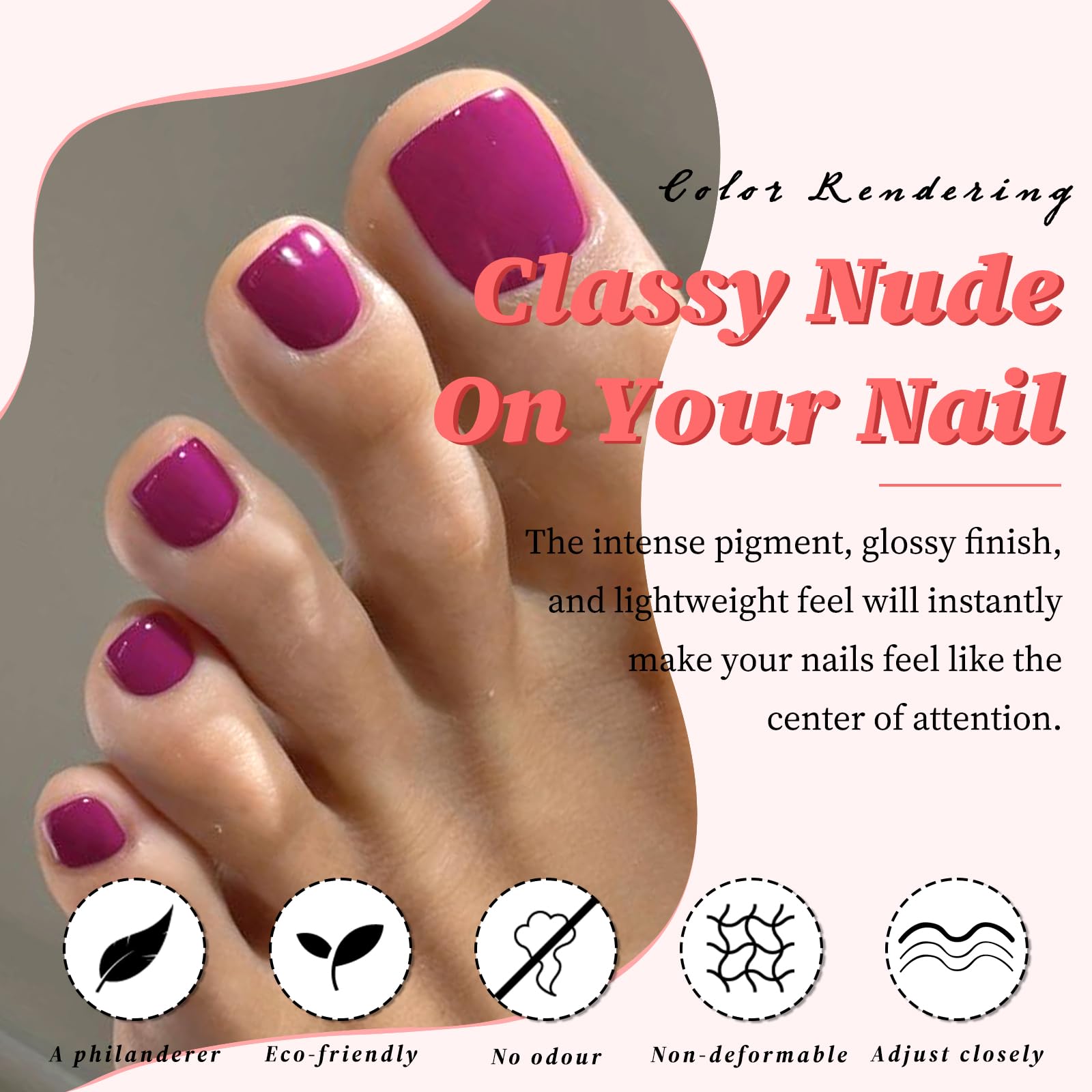 LuckForever 168pc Press on Toenails Women Fake Toe Nails with Adhesive Tabs, Magenta Fake Toenails Press on Nails Toe Acrylic Nail Tips Short Square False Toenail Artificial Toe Nails Press ons