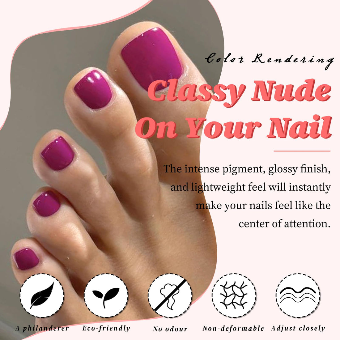 LuckForever 168pc Press on Toenails Women Fake Toe Nails with Adhesive Tabs, Magenta Fake Toenails Press on Nails Toe Acrylic Nail Tips Short Square False Toenail Artificial Toe Nails Press ons