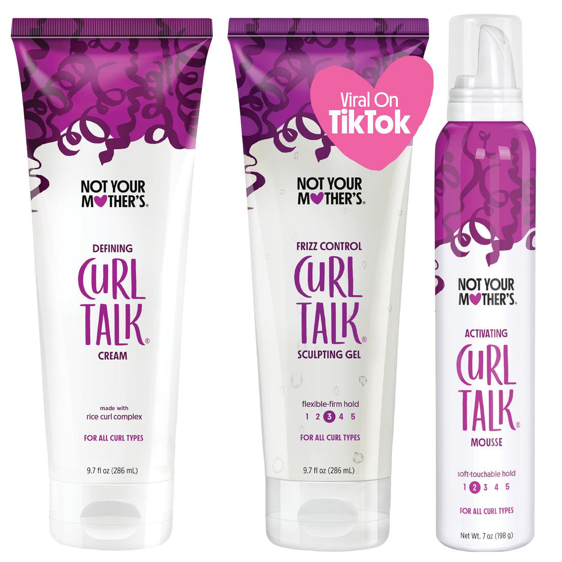Not Your Mother's Curl Talk Defining Cream, Frizz Control Styling Gel, & Curl Activating Mousse (3-Pack) - 9.7 oz Each - Maximize Definition & Control Frizz - For All Curly Hair Types