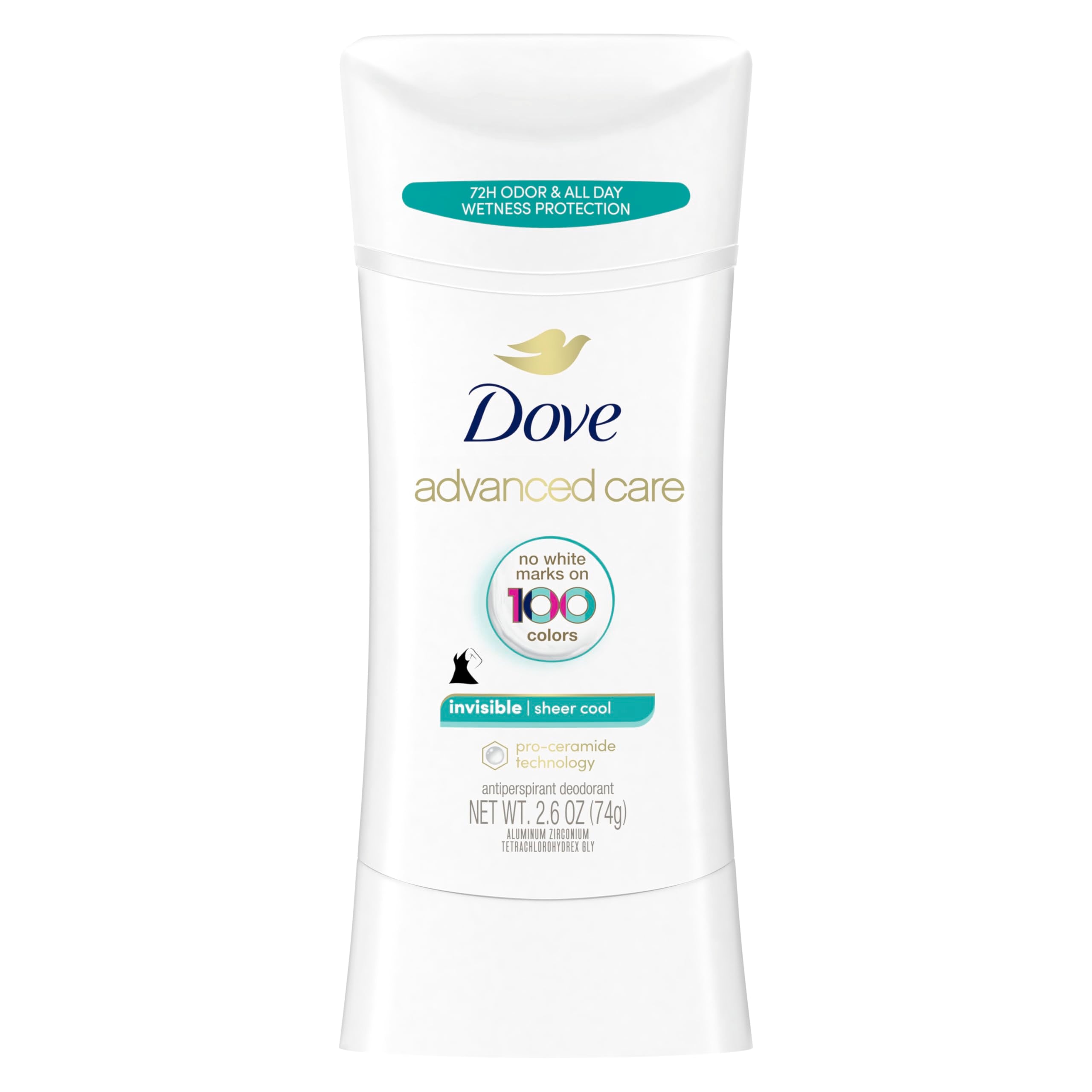 Dove Advanced Care Invisible Antiperspirant Deodorant Stick No White Marks on 100 Colors Sheer Cool 48-Hour Sweat and Odor Protecting Deodorant for Women 2.6 oz
