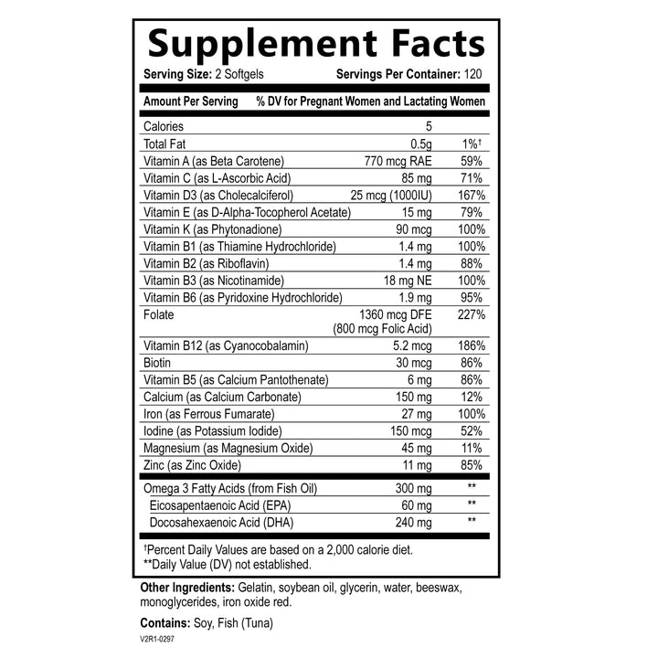 Prenatal Vitamins for Women - Multivitamin with DHA, Folic Acid, Vitamin C, B12, Iron & Omega-3 - Before, During & Post Pregnancy Supplement for Healthy Growth & Brain Development - 240 Softgels