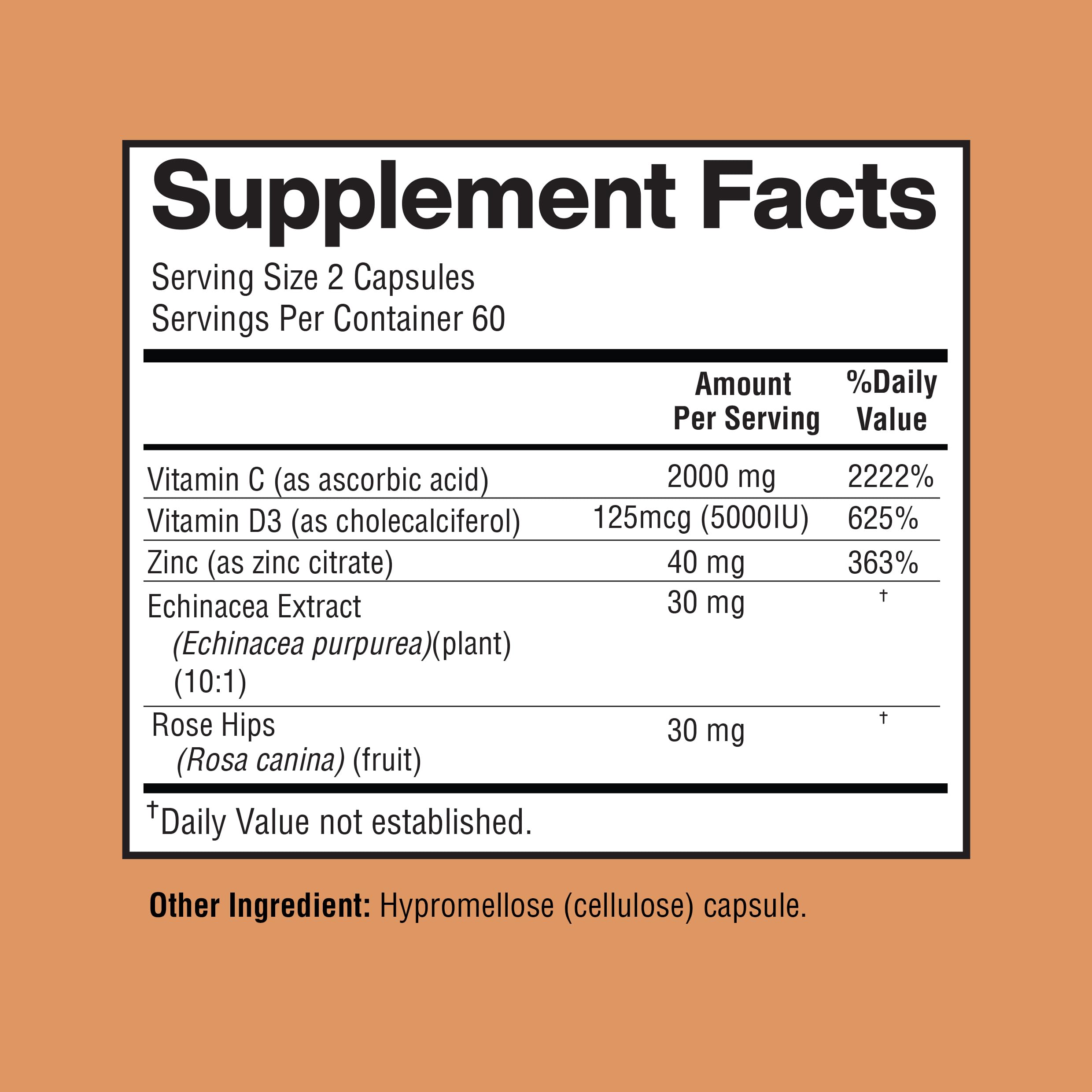 Happi Mi Nutrition Vitamin C 2000MG, Zinc 40 mg, Vitamin D3 5000 IU, Echinacea Extract, Rose Hip, Immune Support for Adults & Kids, Immune Booster,120 Vegan Caps, 60 Day Supply, Non GMO, No Filler