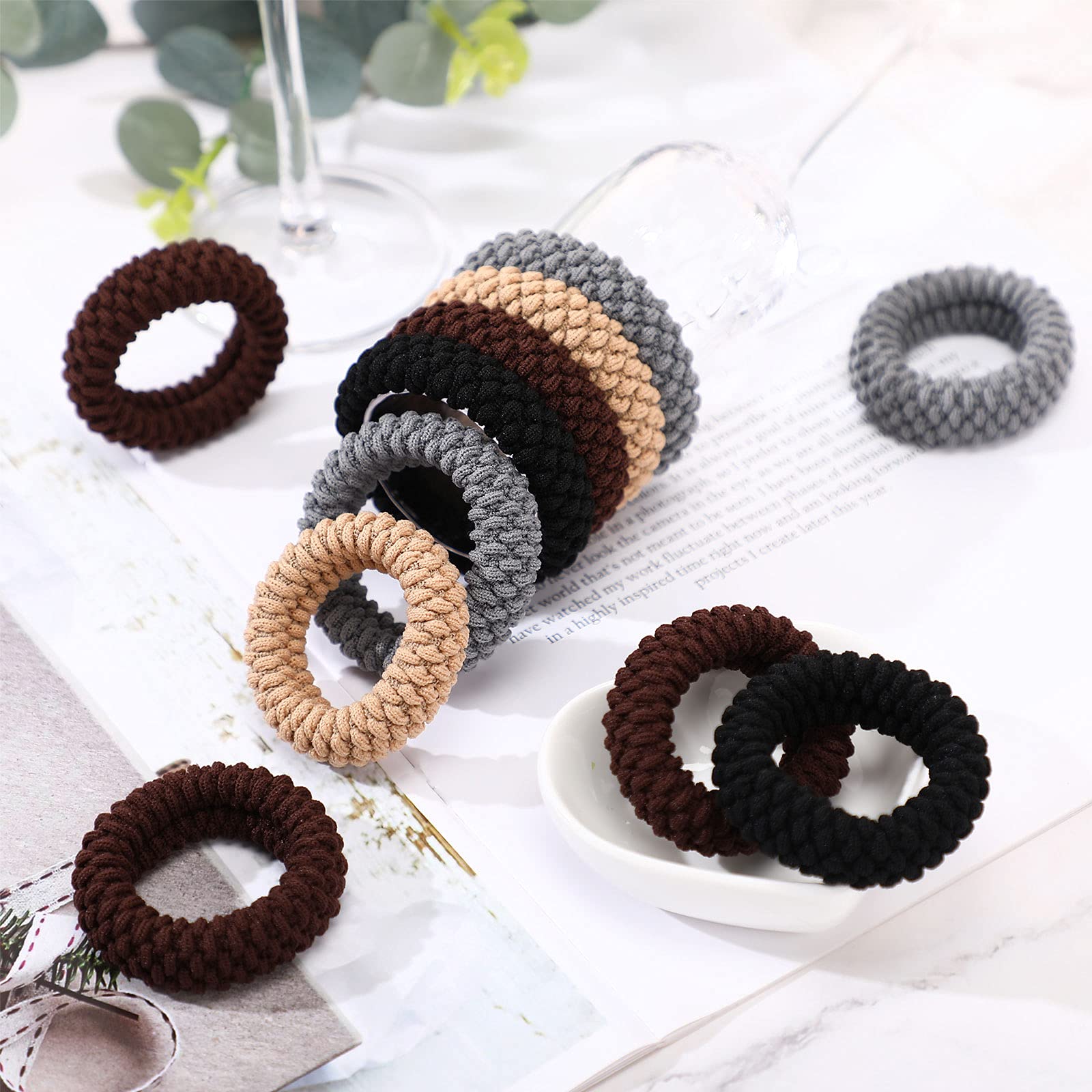 16 Pieces Thick Cotton Hair Ties Seamless Cotton Hair Bands No Crease No Break No Slip Hair Bands Seamless Hair Elastics Ties Thick Stretchy Ponytail Holders for Women Girls (Dark Color)