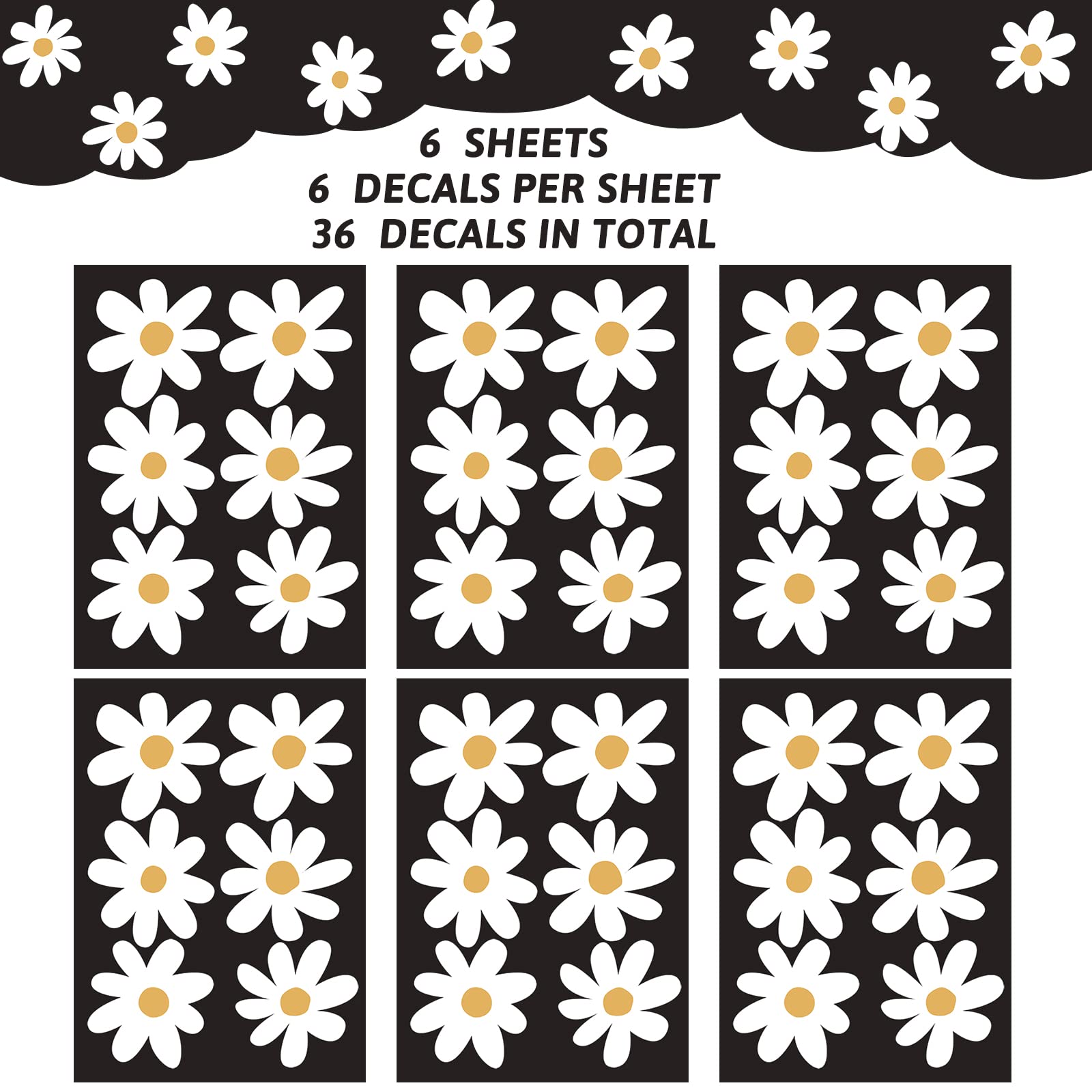 BBTO Daisy Wall Decal Flower Vinyl Wall Decals Daisy Decals Floral Decals Peel and Stick Daisy Stickers for Kids Nursery Wall Art Bedroom Living Room (White)