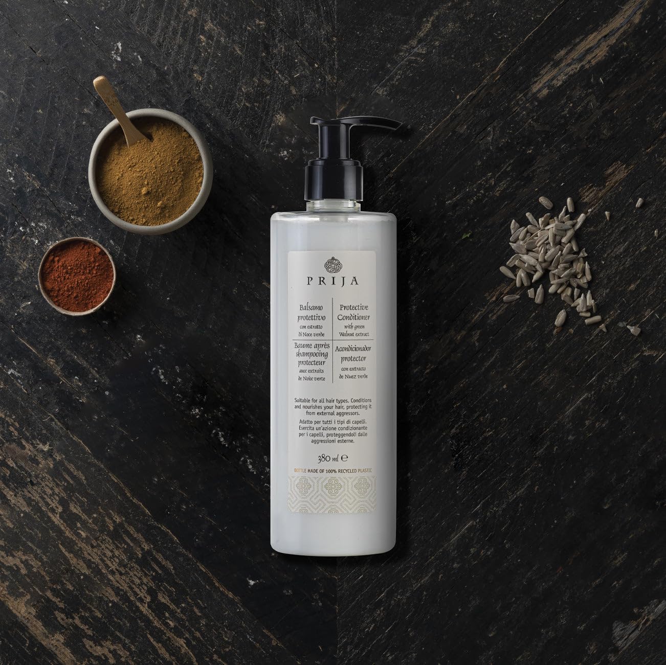 Prija Protective Hair Conditioner with Green Walnut Extract (12.84 fl oz) - For all Hair Types - Vegan Friendly - Dermatologically Tested - Made with 100% Recycled Bottle