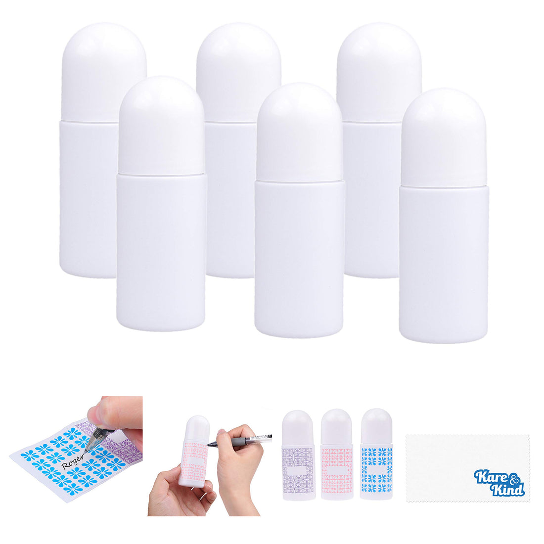 Kare Kind Refillable Roll-On Deodorant Bottles 50Ml (6-Pack)