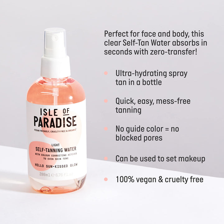 Isle of Paradise Fake Tan Water Light (200 ml) Hydrating Self Tanning Water Natural Ingredients & Vegan