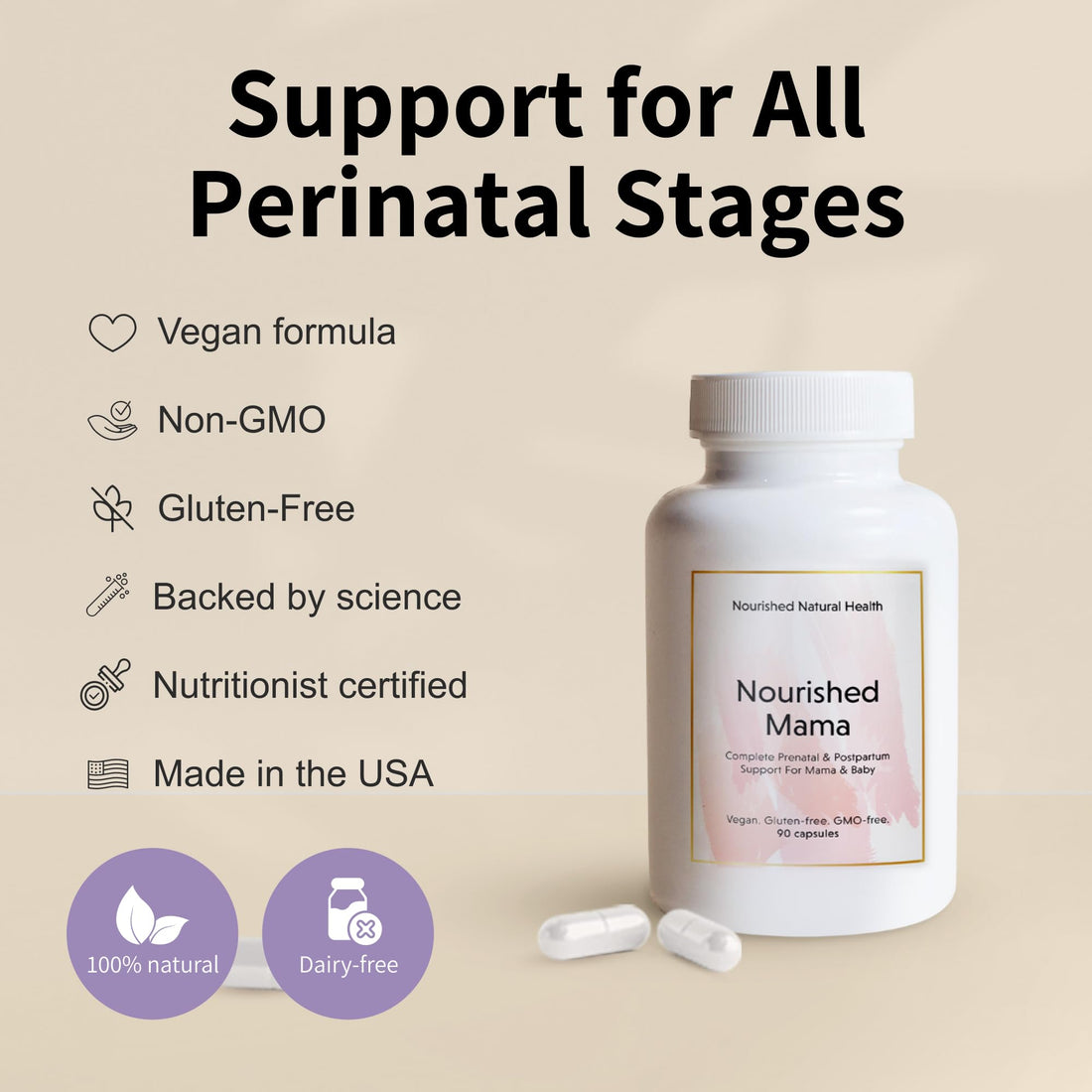 Nourished Mama Prenatal Multi Vitamin - Vegan Multivitamin for Preconception, Pregnancy, Postpartum and Breastfeeding Support - Iron-Free with Methylated Folate & High Dose Choline - 360 Capsules