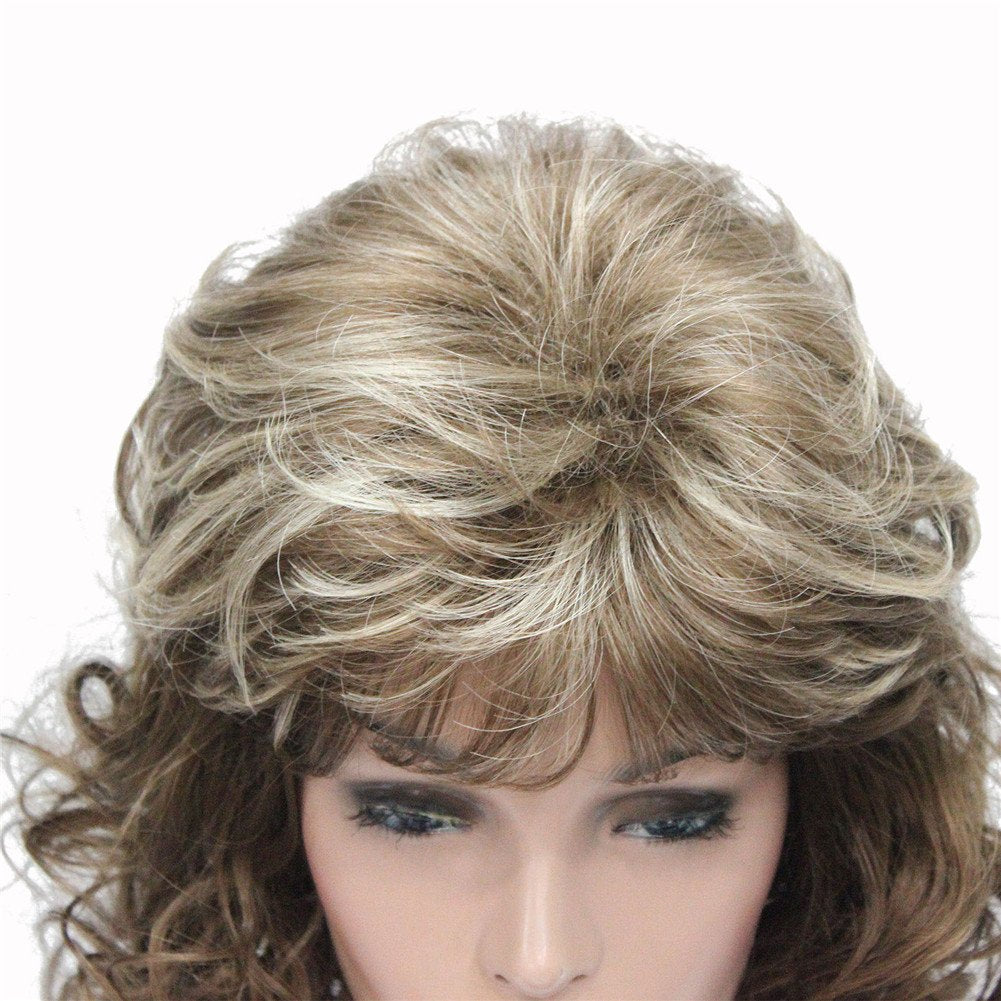 #12TT26-Brown Highlighted: Aimole Women's Natural Long Curly Wig Synthetic Hair Full Wigs(12TT26-Brown Highlighted)